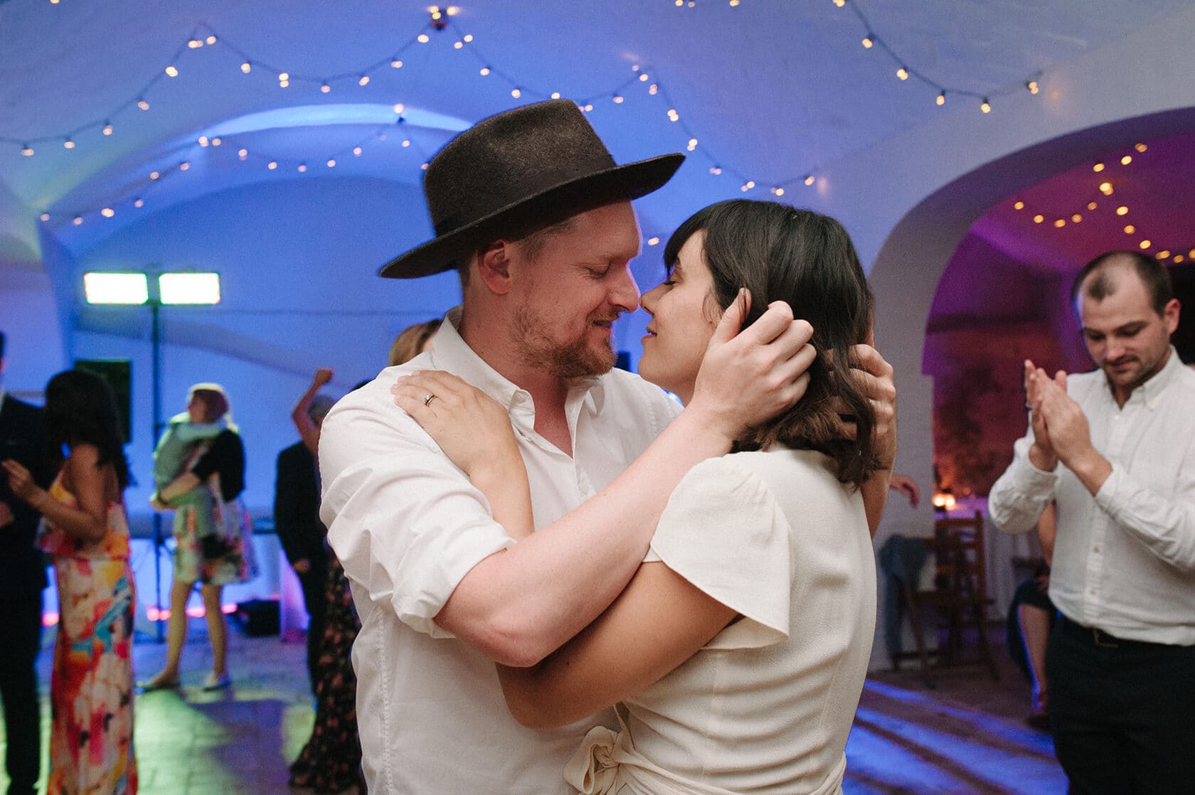 Couple dancing at destination wedding villa Almanita, Sitges - Barcelona Wedding Photographer