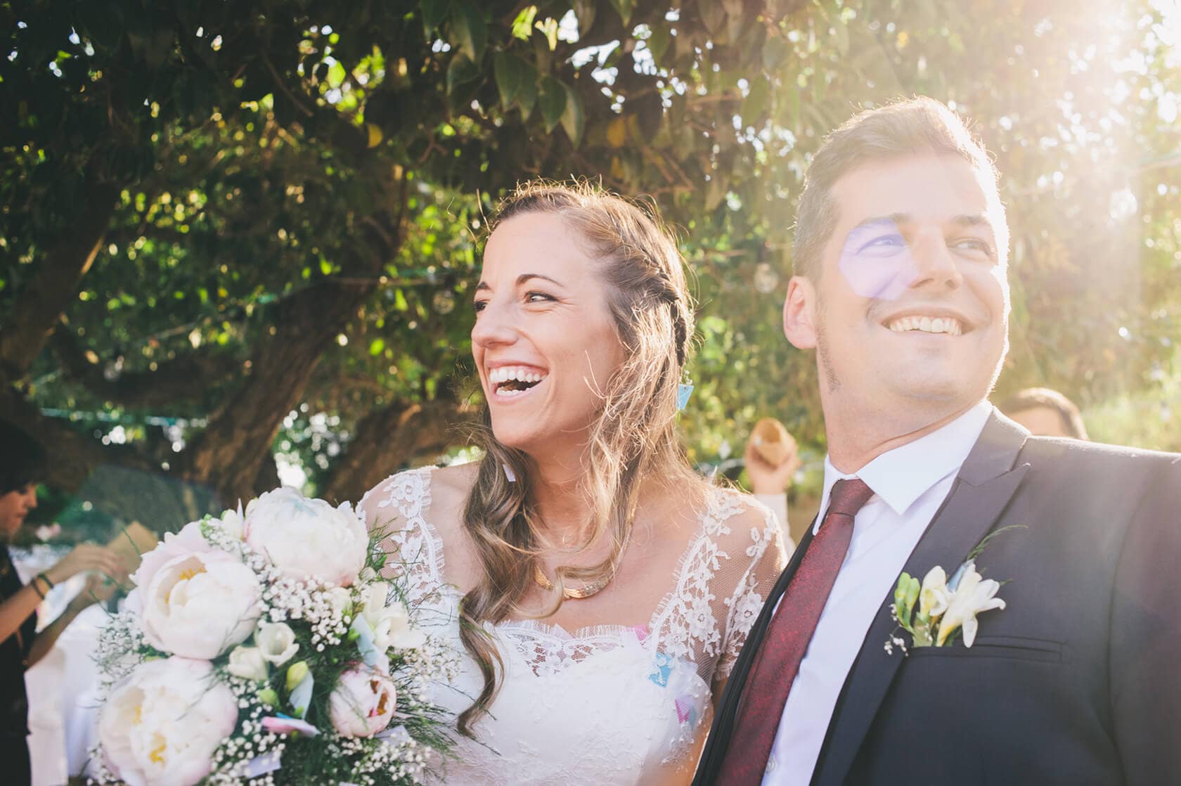 Bride and groom smiling, wedding photographer Barcelona - Barcelona Wedding Photographer