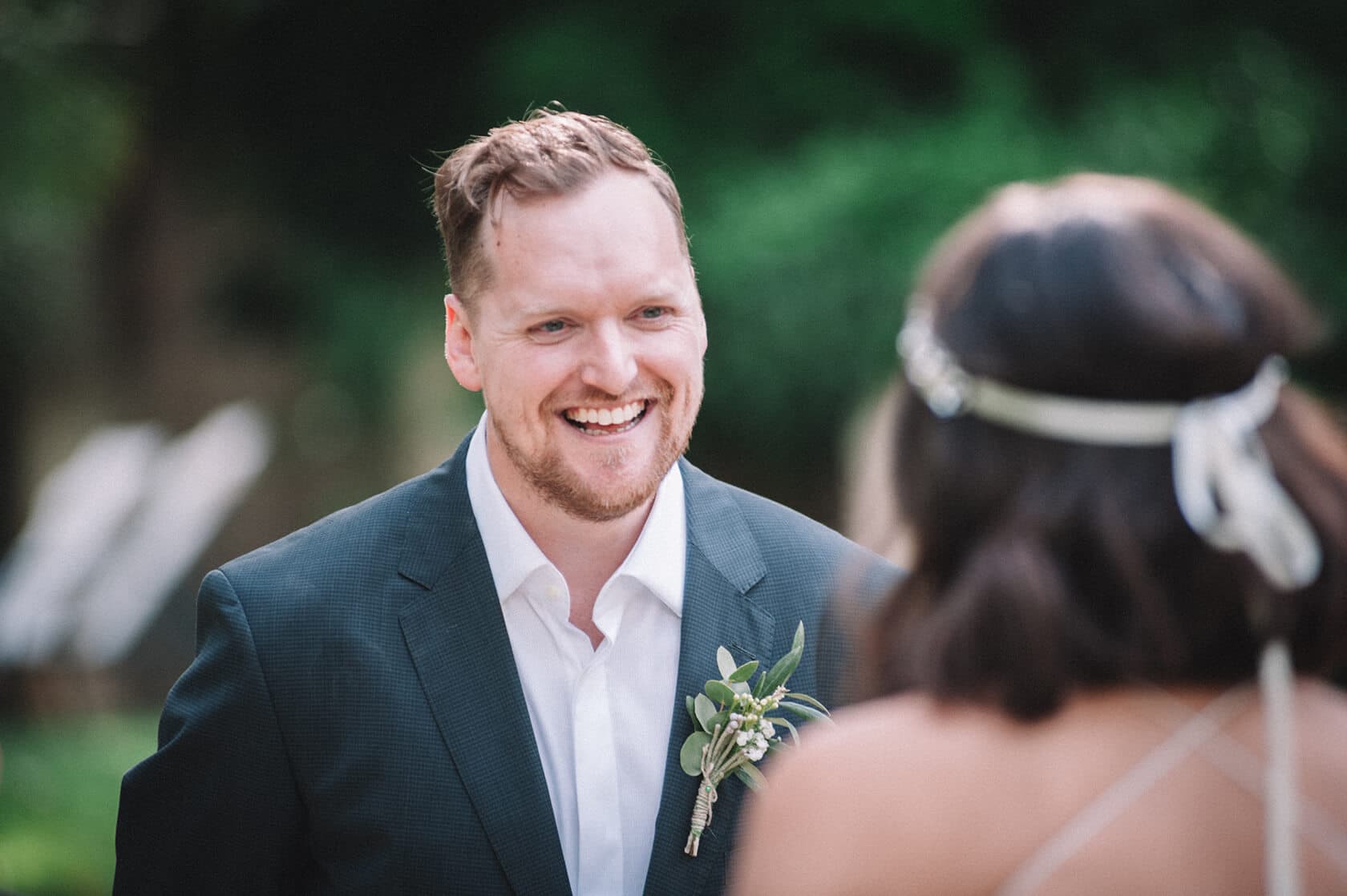 Groom smiling at Villa Almanita during his destination wedding in Sitges. - Barcelona Wedding Photographer