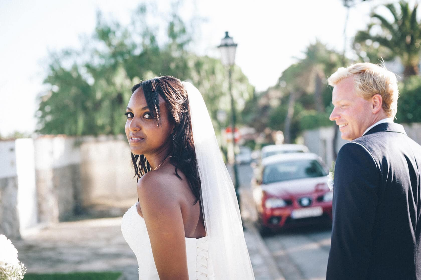 Bride Tsega and groom Anders on wedding day, S'Agaro, Spain. - Barcelona Wedding Photographer