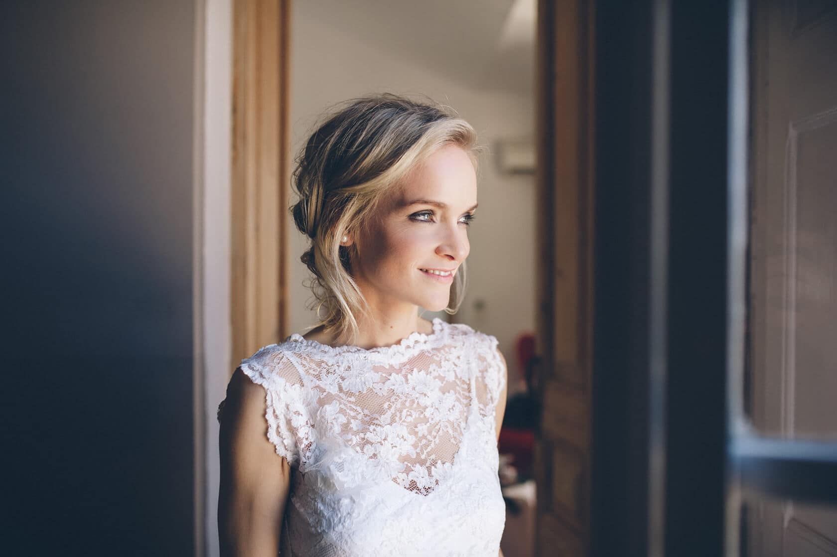 Bride in lace dress at Casanova Estate wedding venue - Barcelona Wedding Photographer