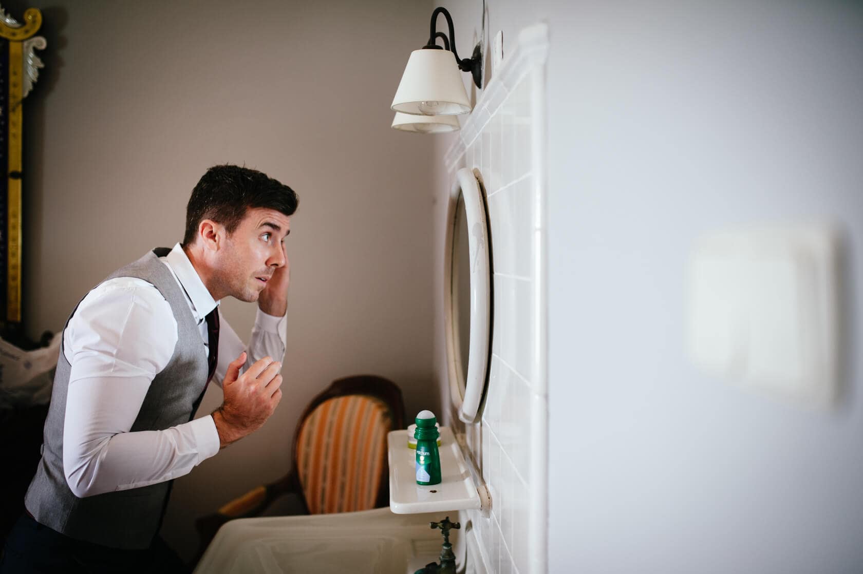 Groom preparing for wedding at Castell de Tamarit, Sitges - Barcelona Wedding Photographer