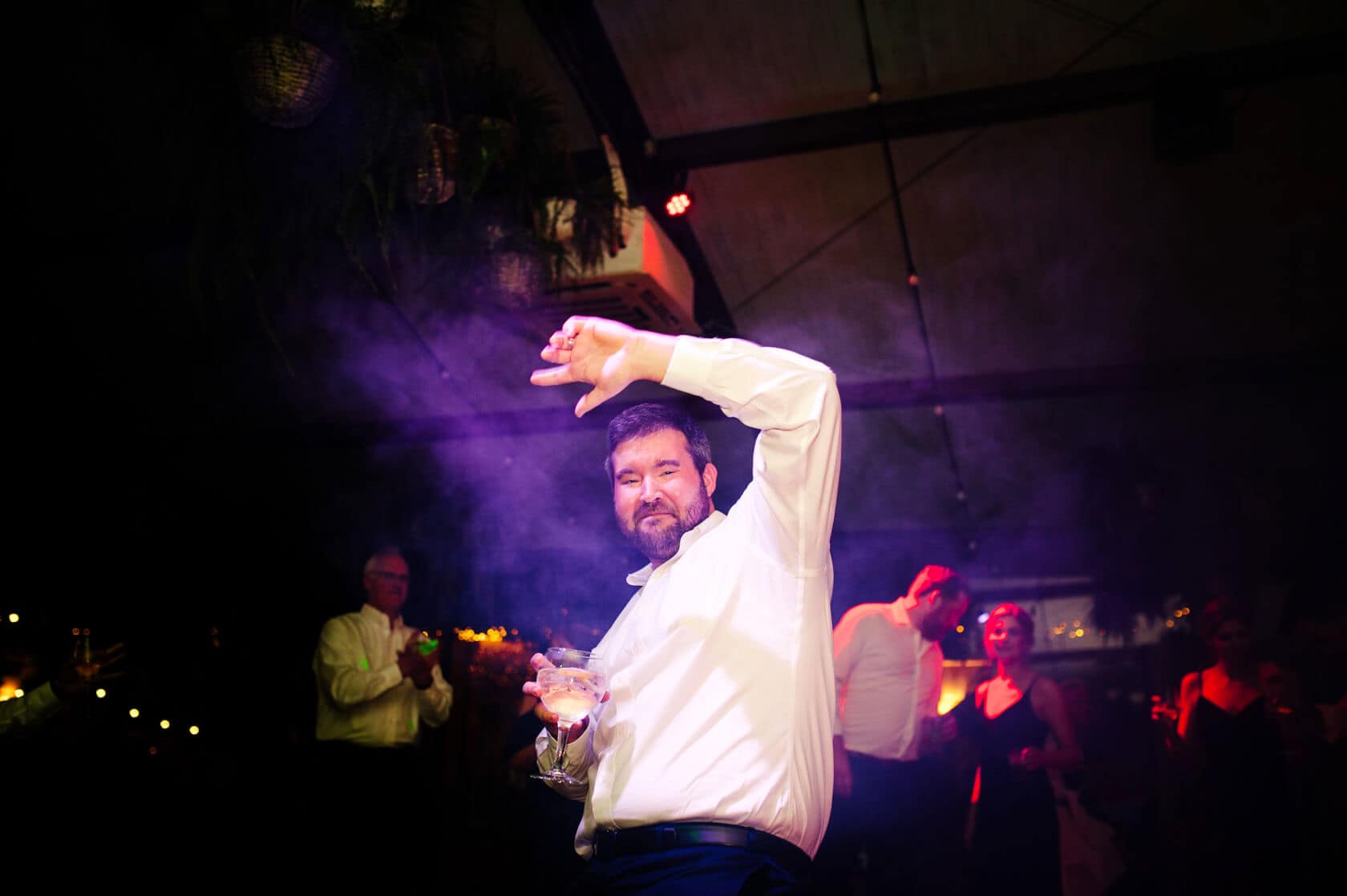Guest dancing at Clos la Plana wedding in Sitges. - Barcelona Wedding Photographer