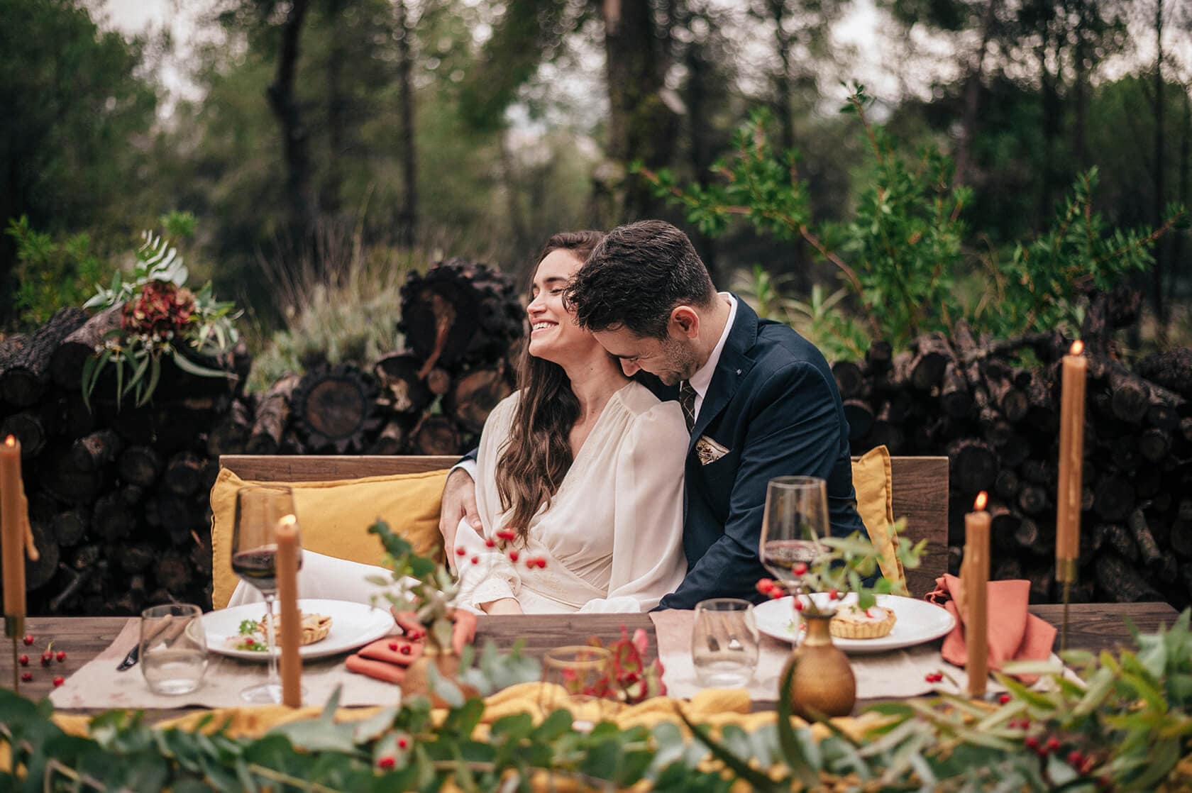 Hayley and Mark, a bride and groom, walk hand-in-hand at their wedding. - Barcelona Wedding Photographer
