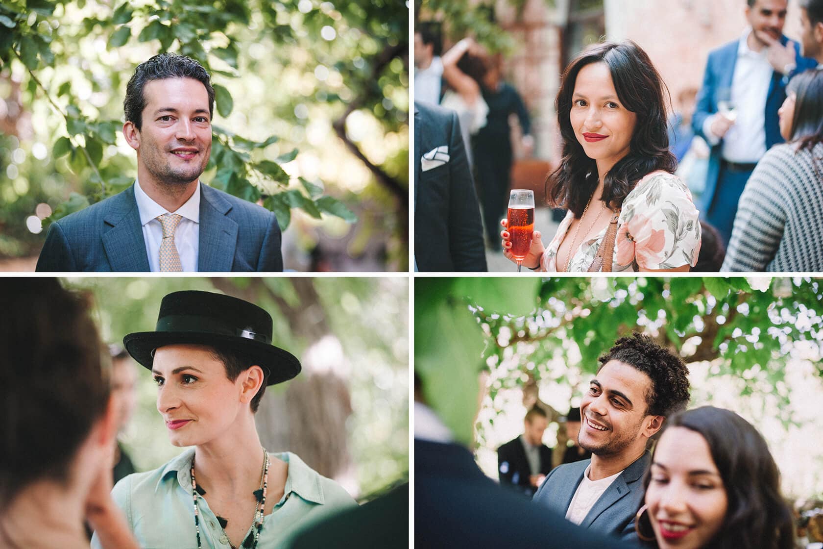 Clara & Toph destination wedding villa Almanita Sitges: guests mingling outdoors. - Barcelona Wedding Photographer