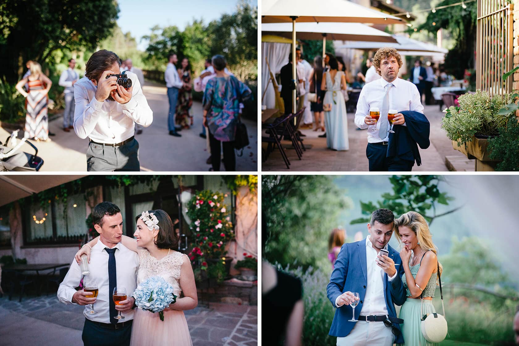 Bride and groom at vintage style wedding, guests celebrating - Barcelona Wedding Photographer