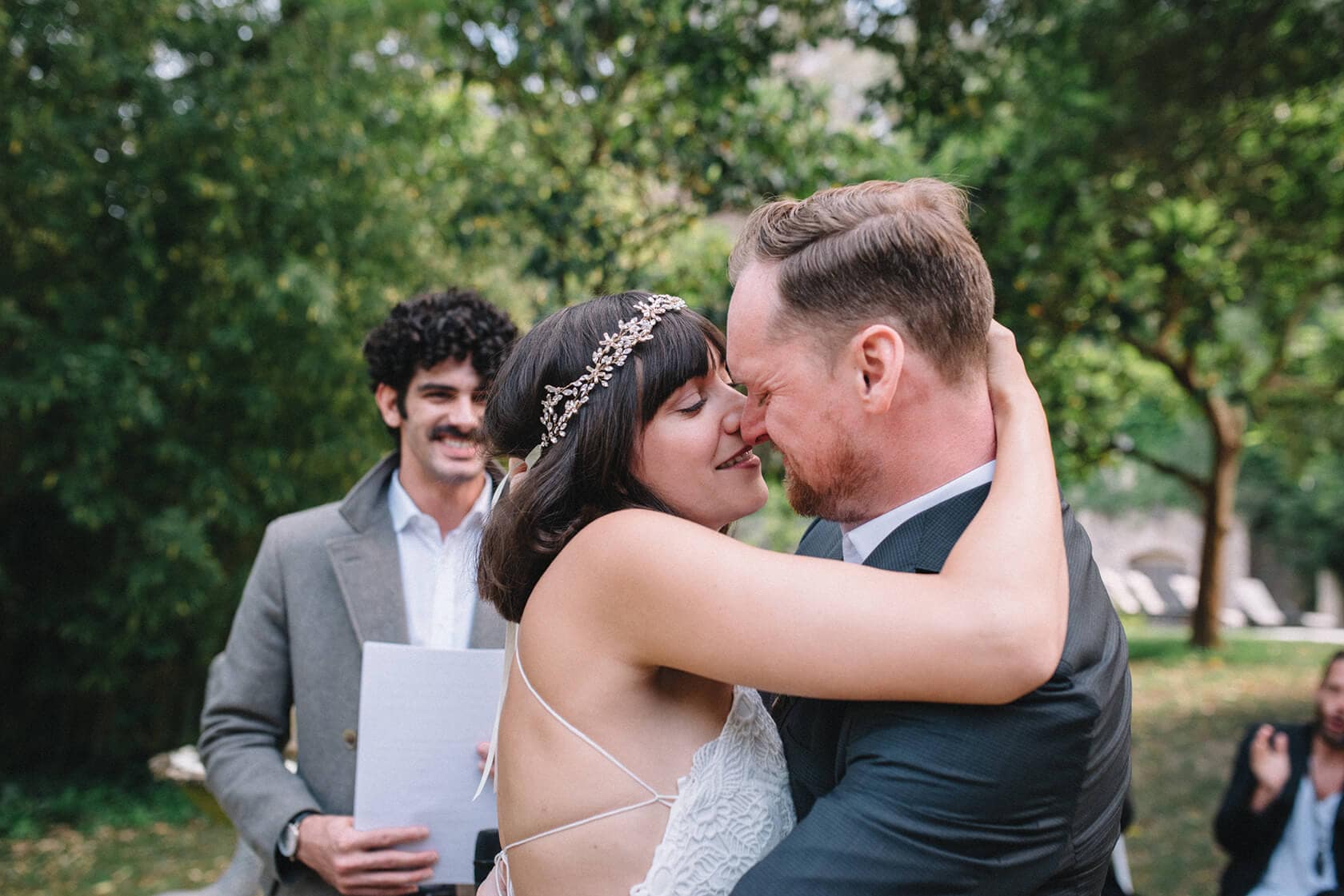 Bride and groom kiss at Villa Almanita, Sitges destination wedding - Barcelona Wedding Photographer