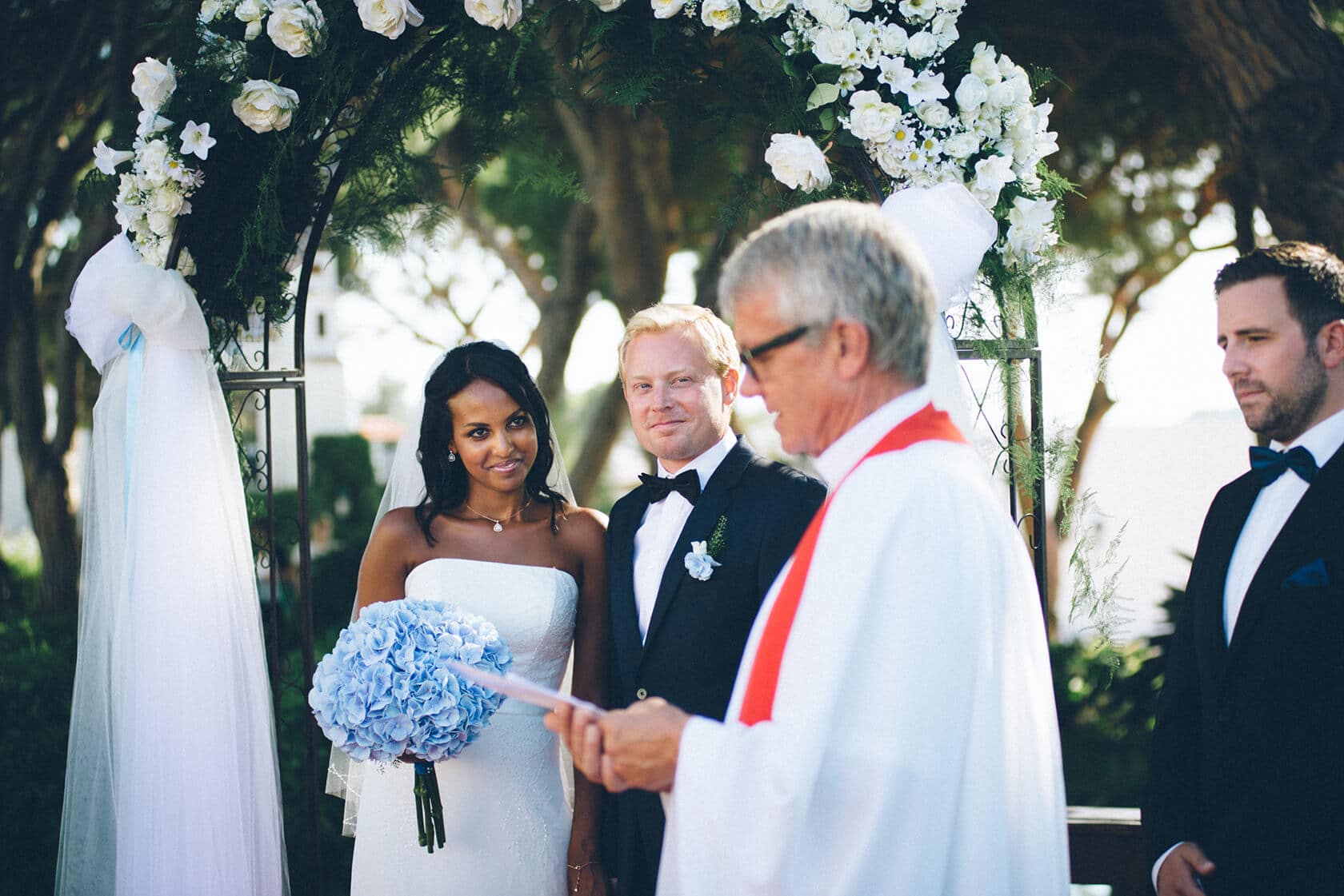 Bride and groom Tsega and Anders at their wedding ceremony in S'Agaro, Spain. - Barcelona Wedding Photographer