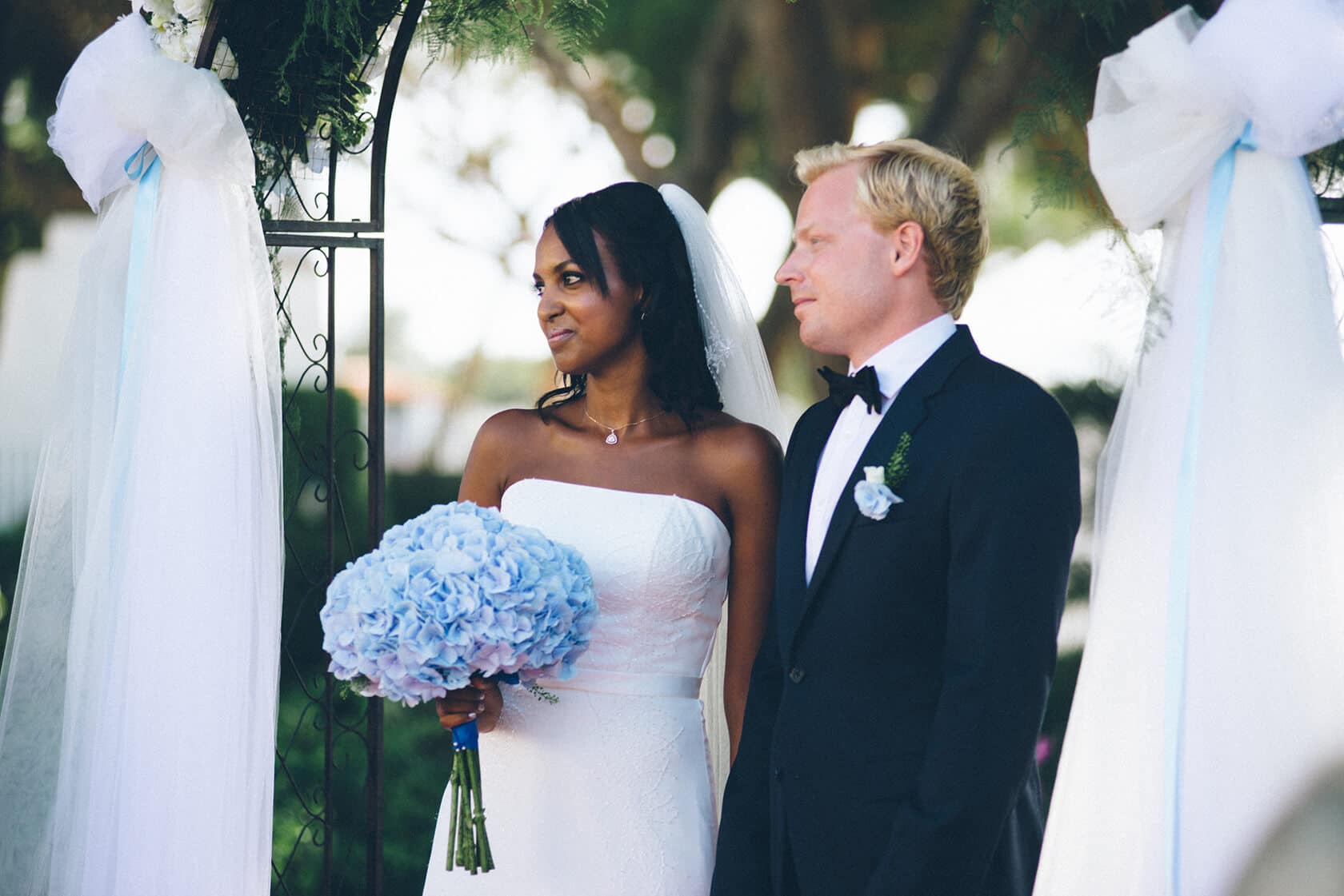 Bride Tsega and groom Anders on their wedding day, photographed in S'Agaro, Spain. - Barcelona Wedding Photographer