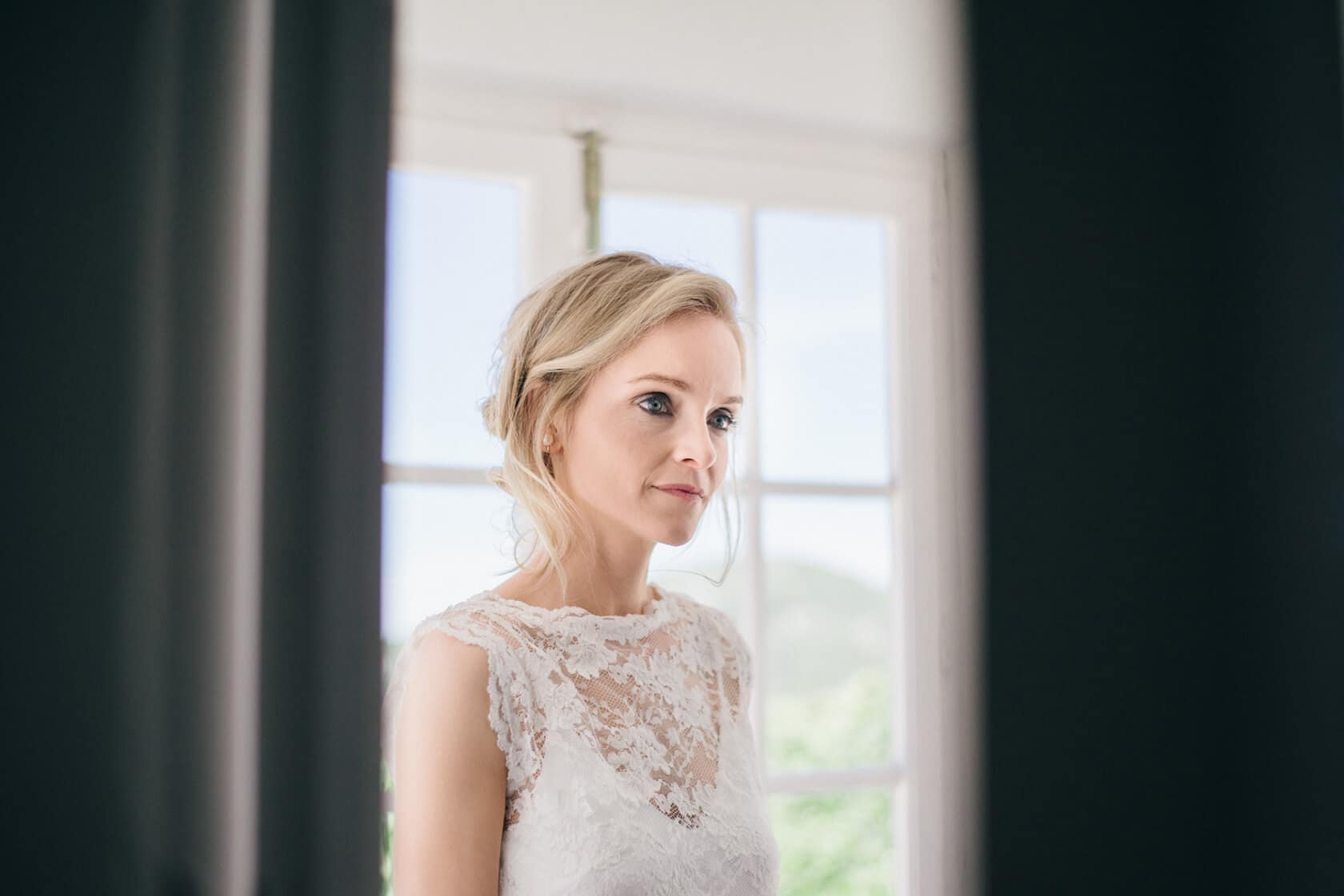 Bride in lace dress at Casanova Estate wedding venue. - Barcelona Wedding Photographer