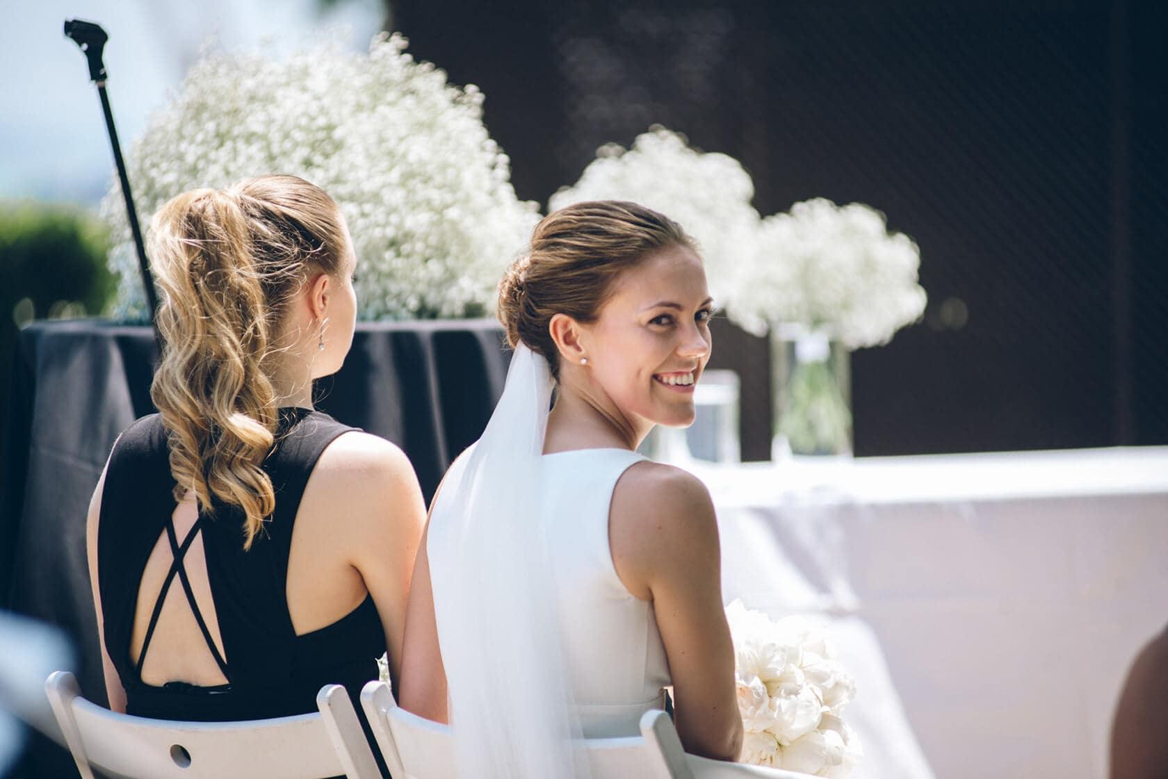 Bride smiling at Hotel Miramar Barcelona wedding ceremony - Barcelona Wedding Photographer