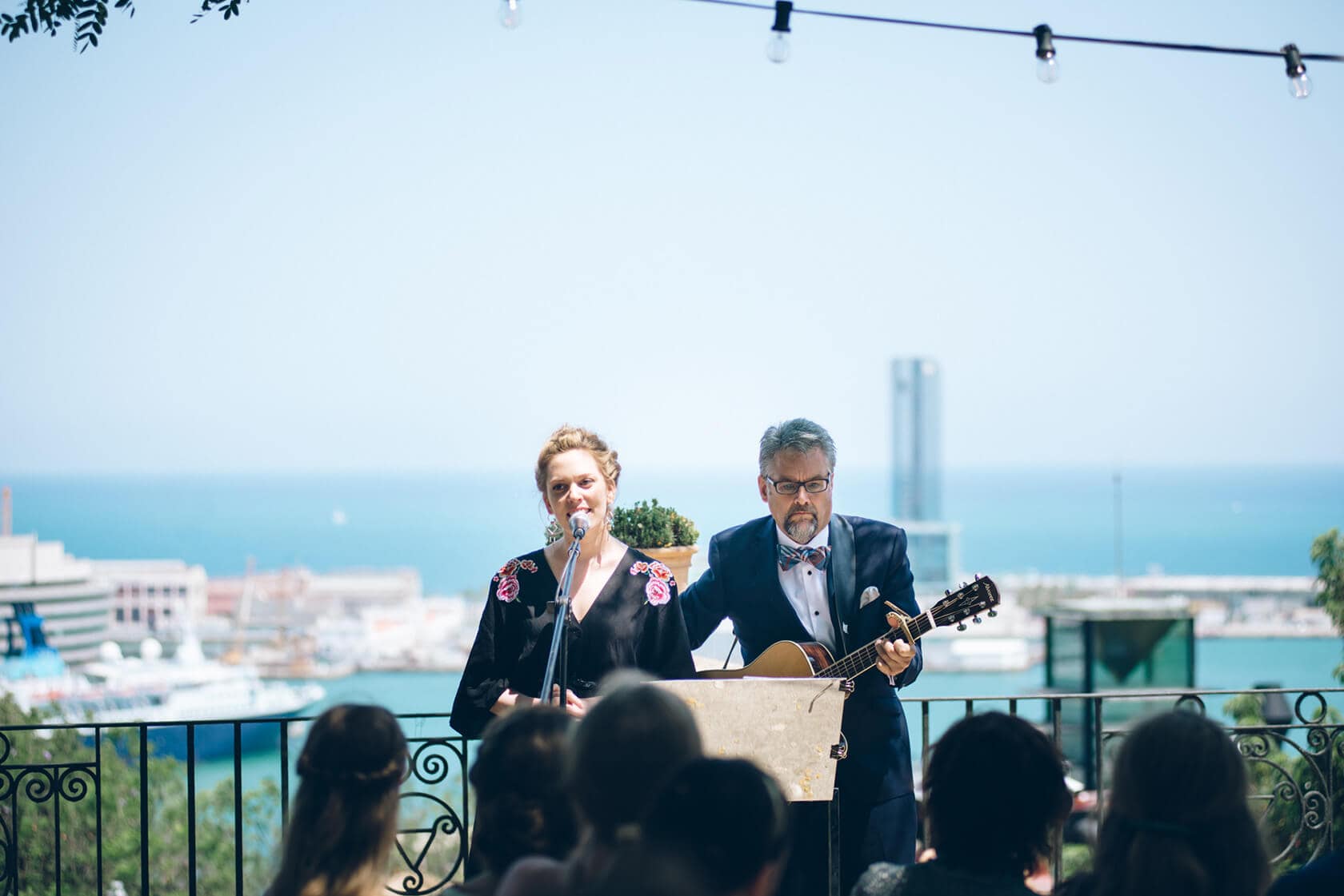 Trine & Torgeir perform at their Hotel Miramar Barcelona wedding. - Barcelona Wedding Photographer