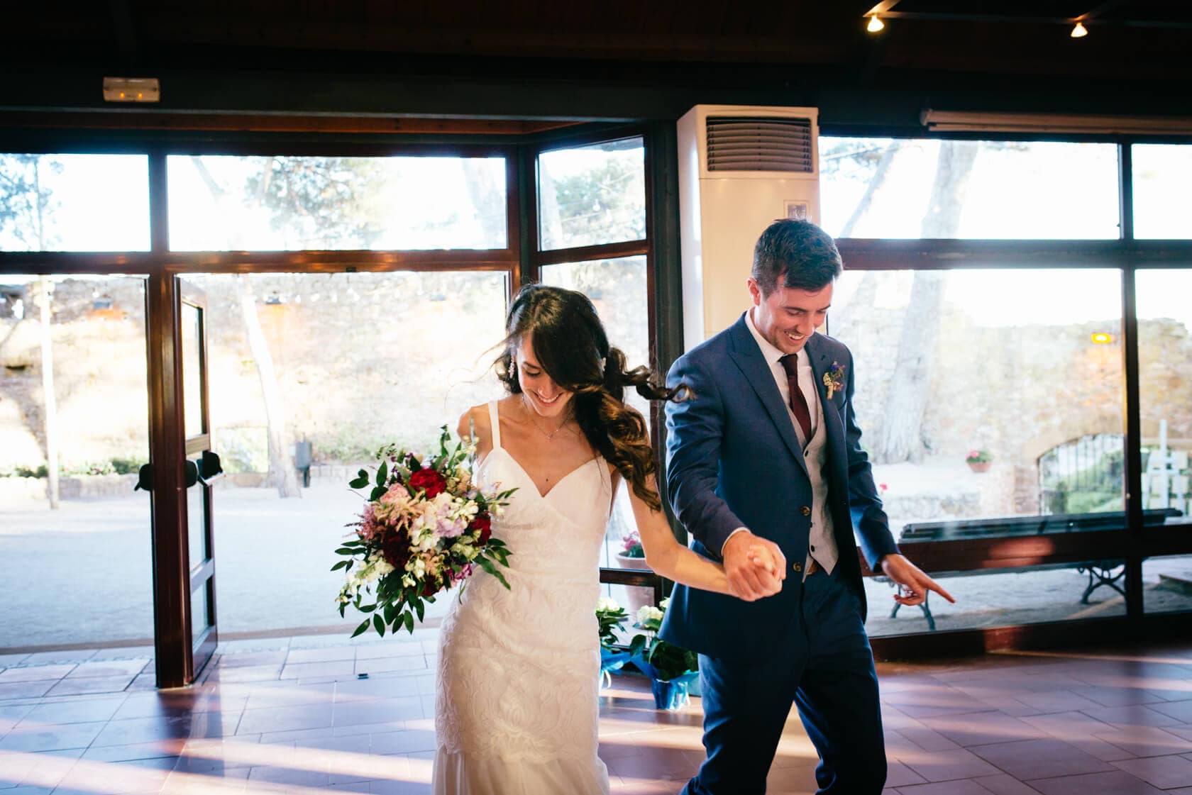 Bride and groom dancing at Castell de Tamarit wedding, Sitges - Barcelona Wedding Photographer