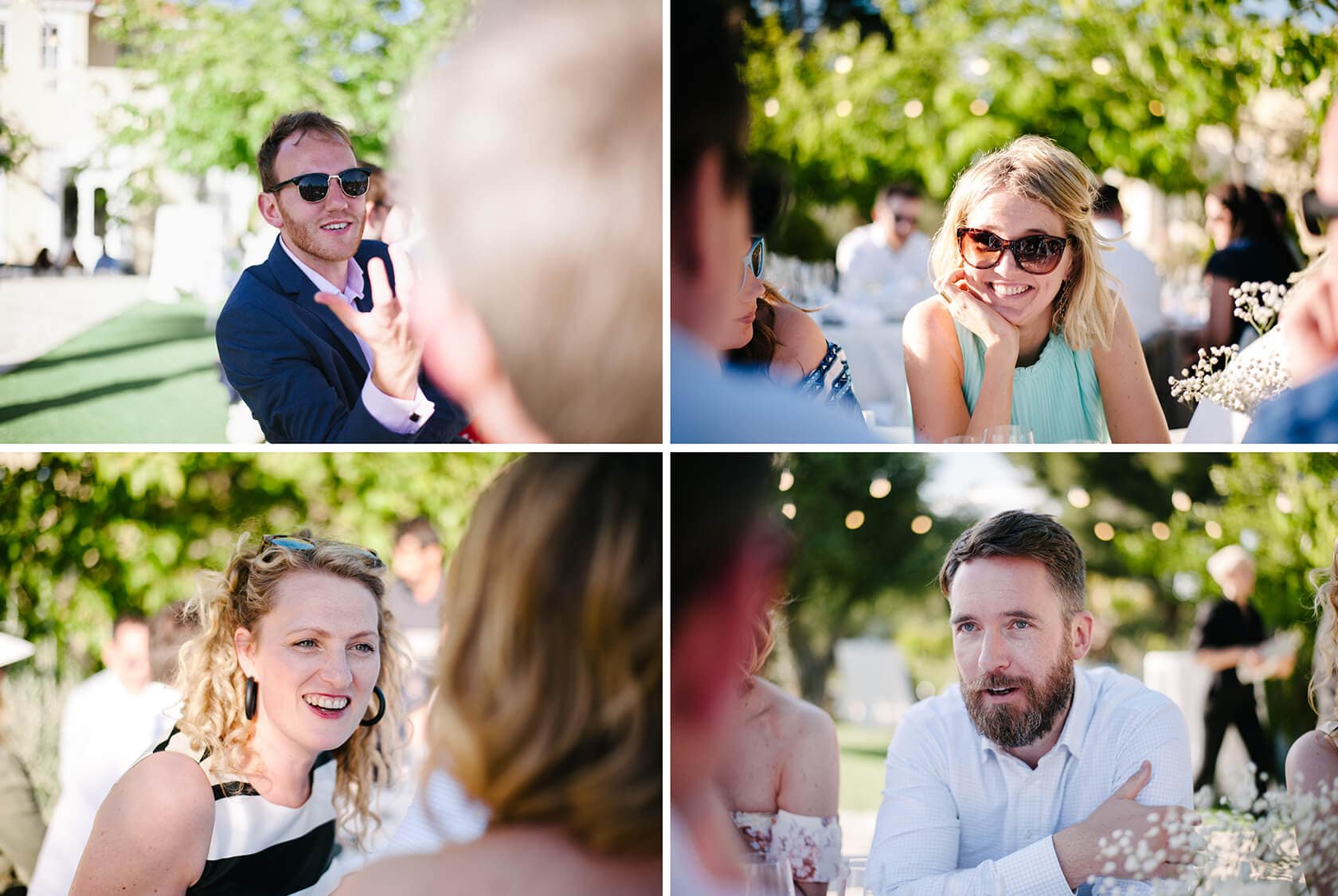 Wedding guests at Casanova Estate venue, smiling and chatting. - Barcelona Wedding Photographer
