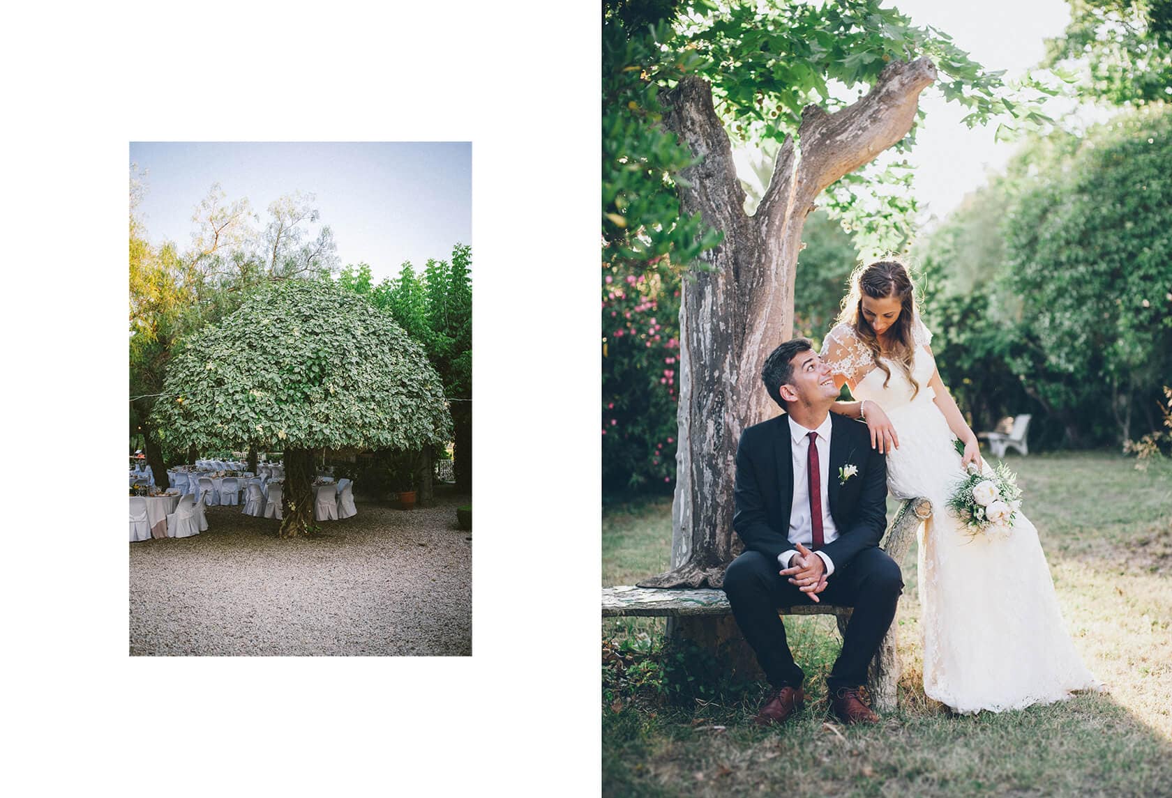 Wedding photographer Barcelona: Bride and groom posing under a tree. - Barcelona Wedding Photographer