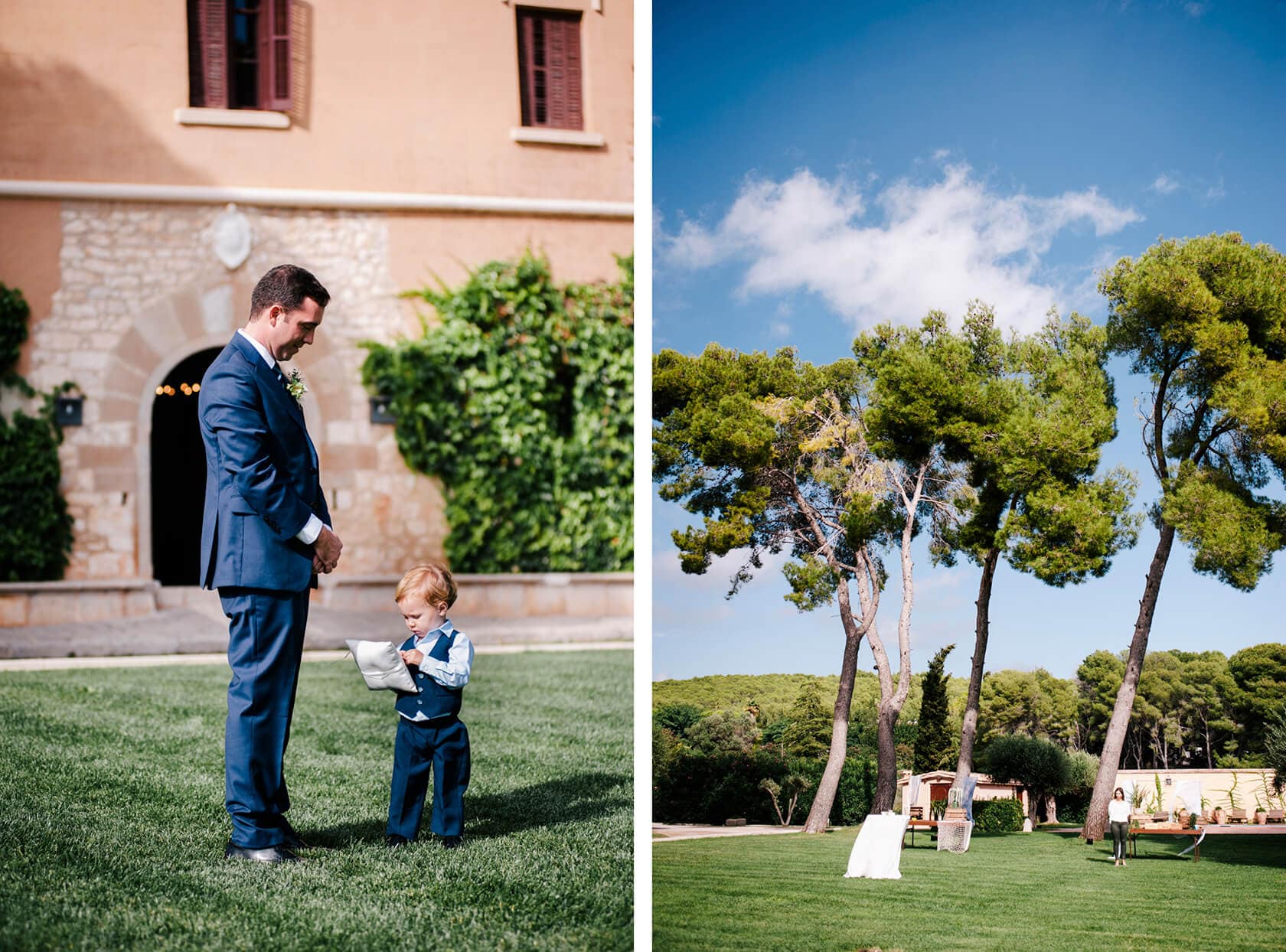 Hayley and Mark, a bride and groom, walk hand-in-hand at their wedding. - Barcelona Wedding Photographer