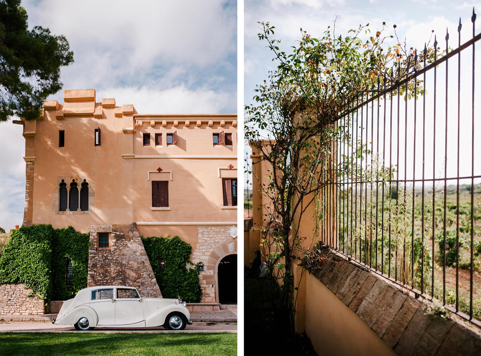 Hayley and Mark, a bride and groom, walk hand-in-hand at their wedding. - Barcelona Wedding Photographer