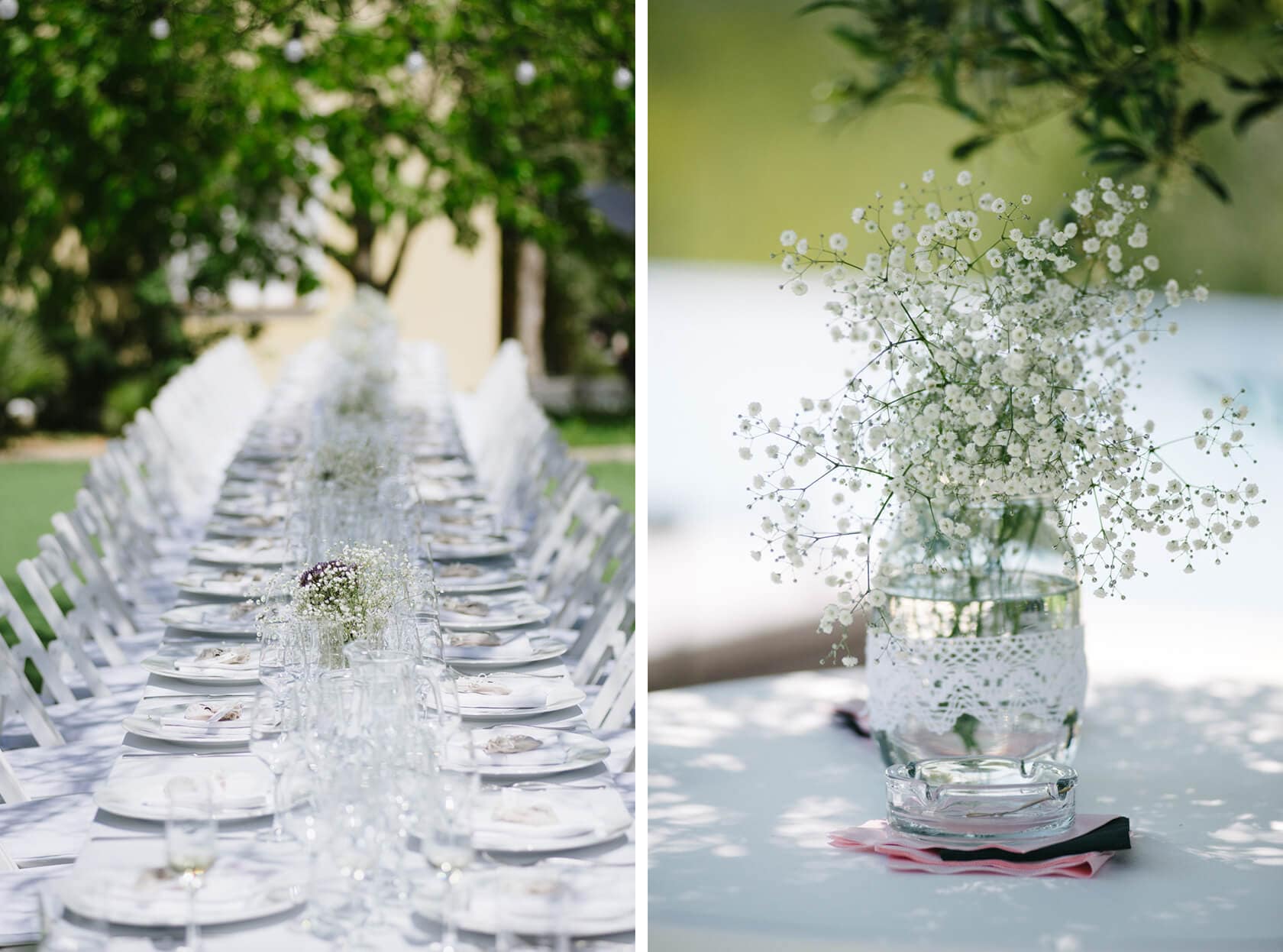 Outdoor wedding reception tables set at Casanova Estate wedding venue. - Barcelona Wedding Photographer