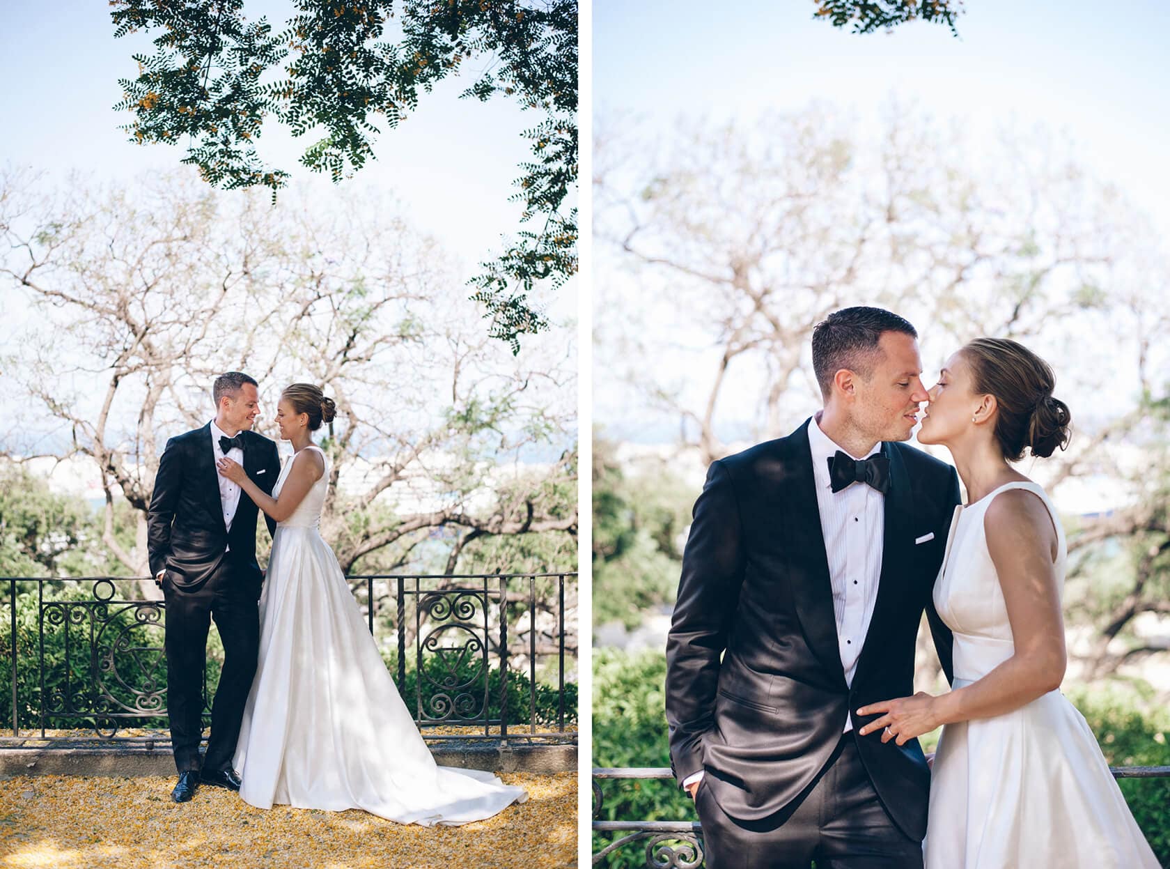 Couple kissing at Hotel Miramar Barcelona wedding - Barcelona Wedding Photographer