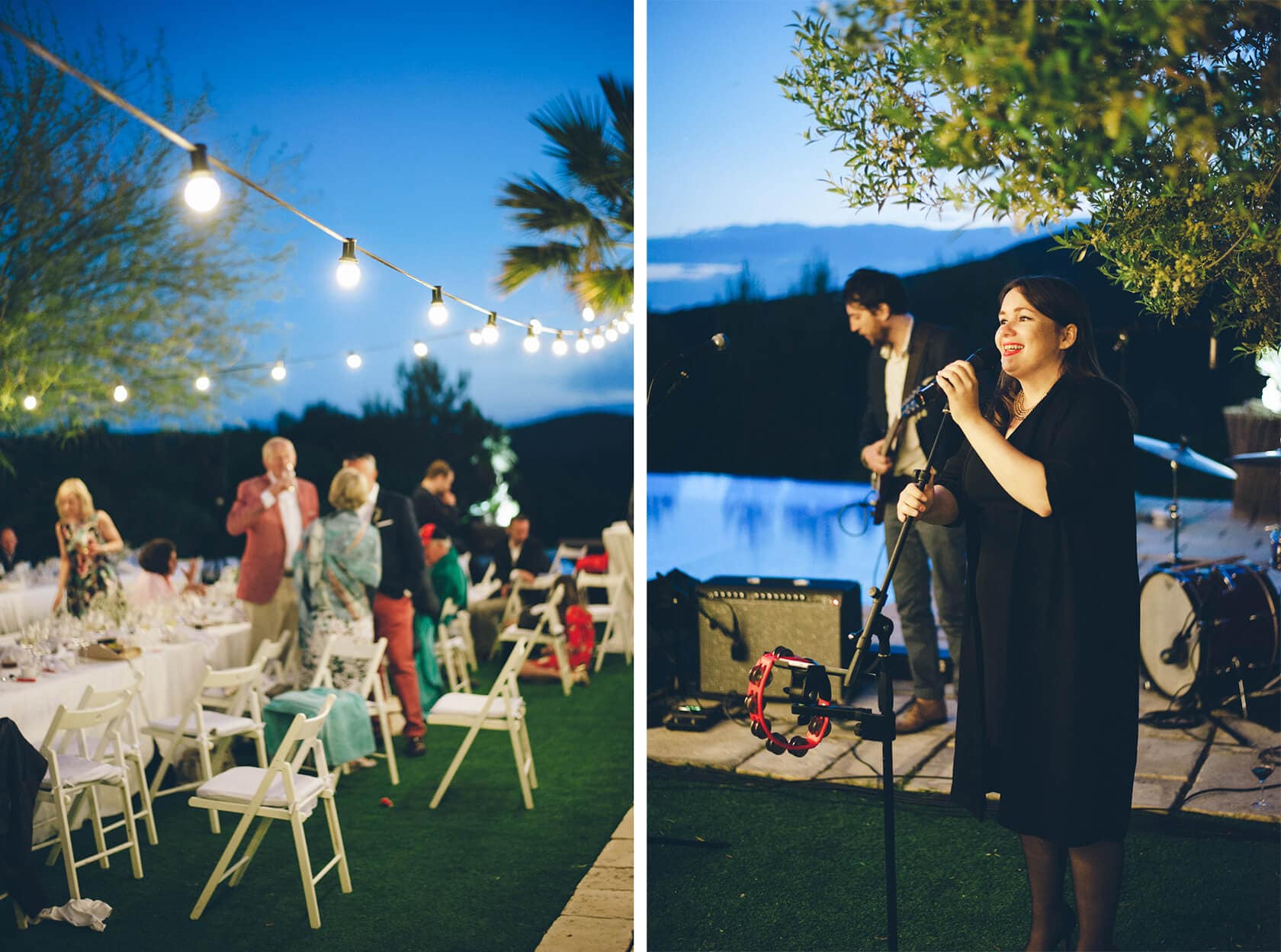 Wedding reception at Casanova Estate with string lights and live music. - Barcelona Wedding Photographer