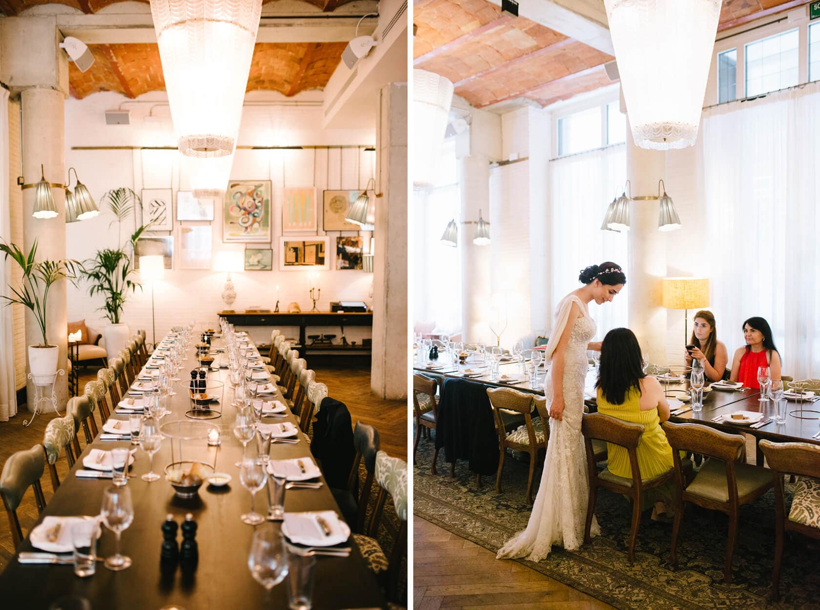 Wedding reception at Parc del Laberint d'Horta with long tables and guests - Barcelona Wedding Photographer
