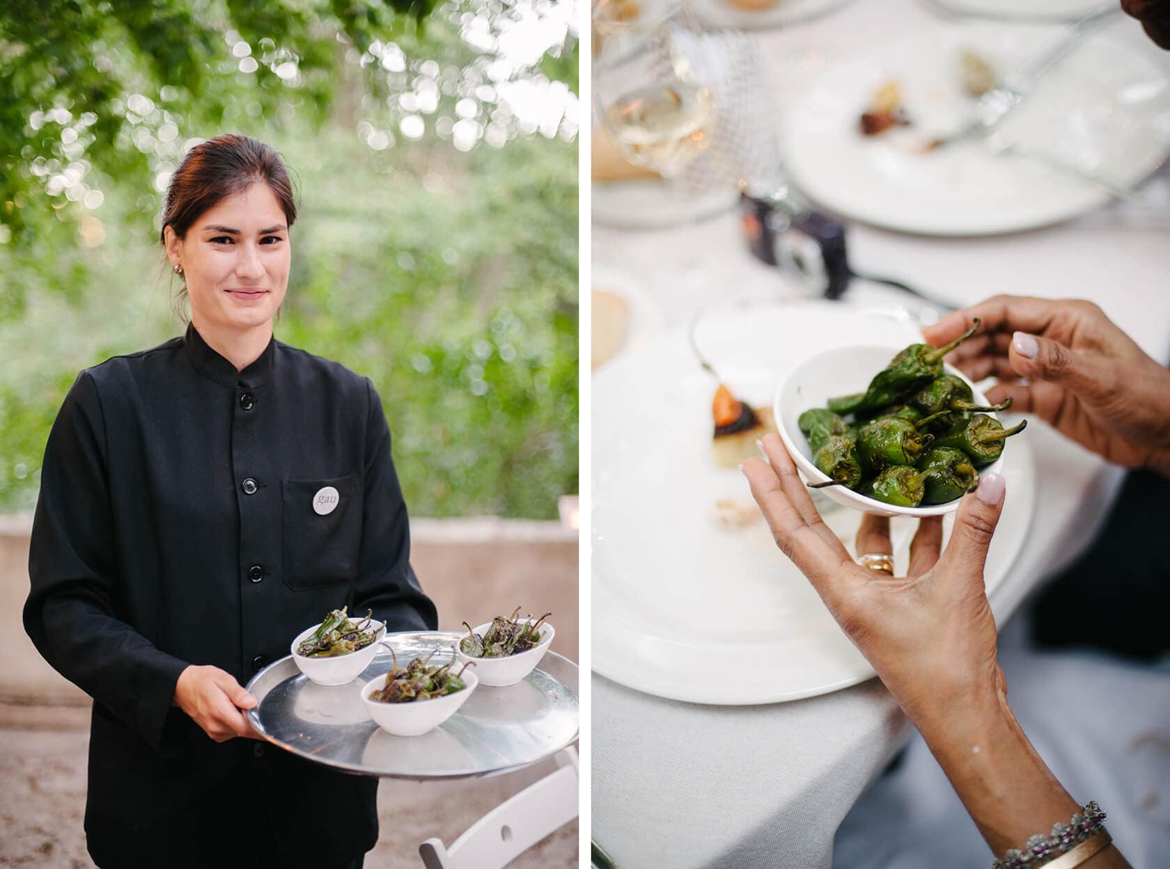 Waitress serving tapas to guests at a wedding in Spain - Barcelona Wedding Photographer