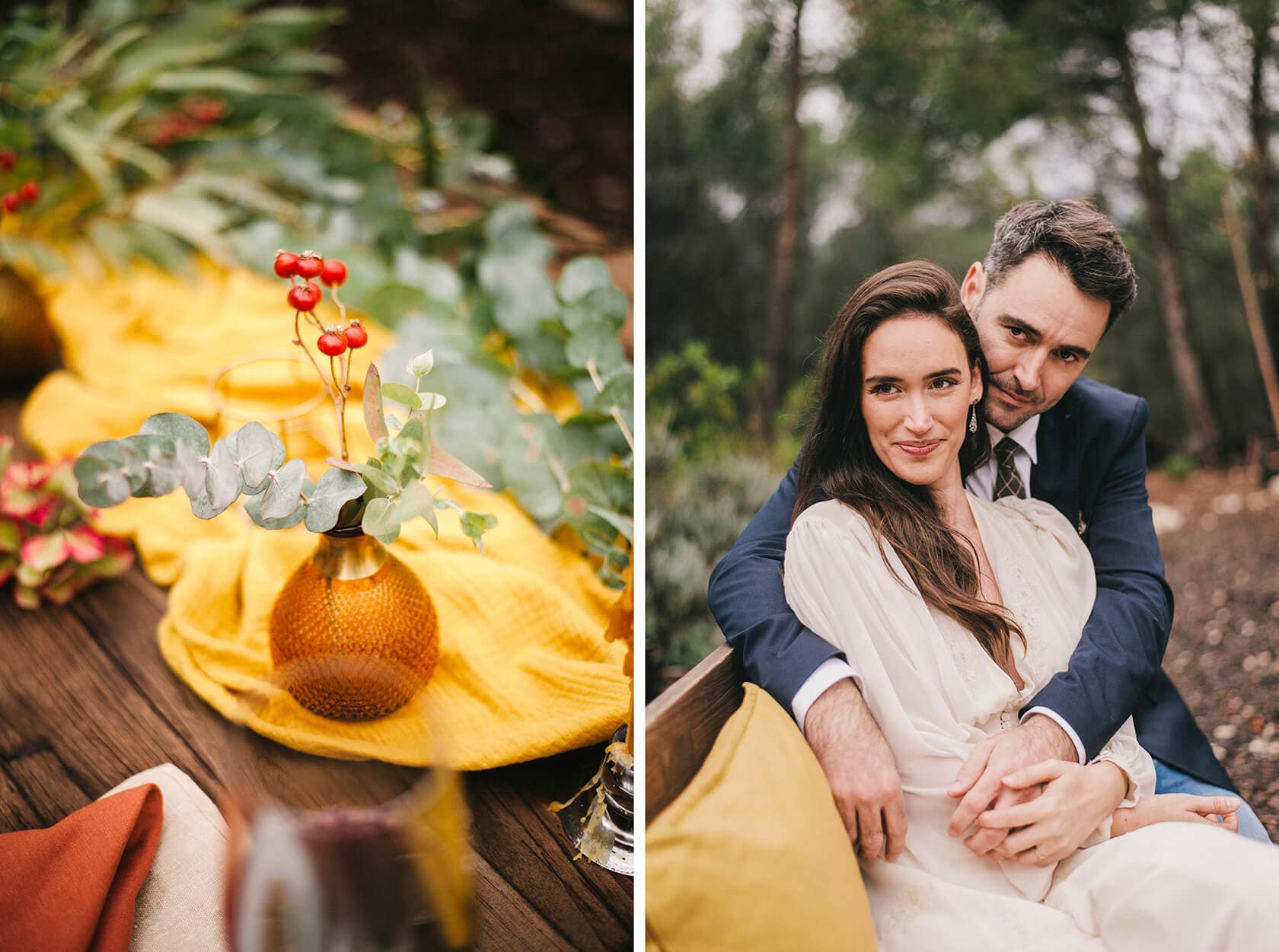 Hayley and Mark, a bride and groom, walk hand-in-hand at their wedding. - Barcelona Wedding Photographer