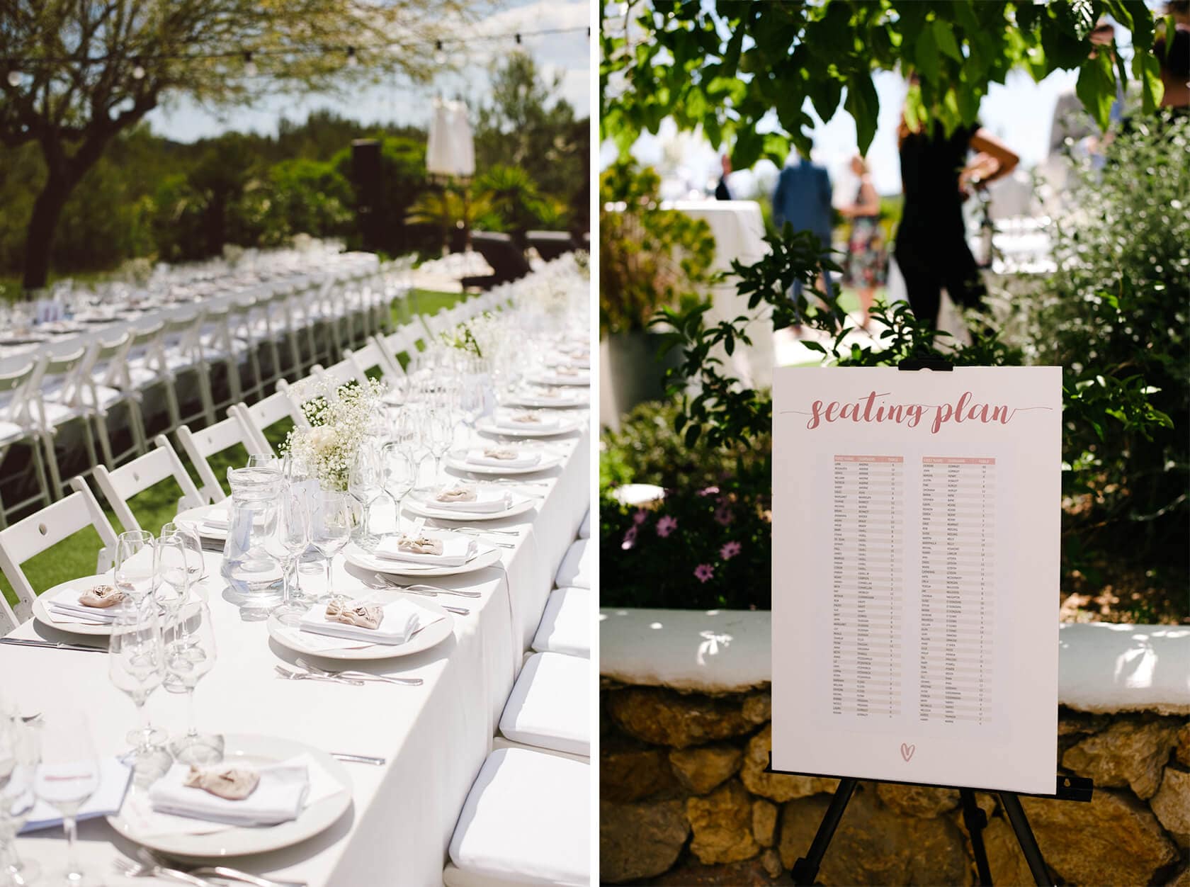 Wedding seating plan at Casanova Estate wedding venue with elegant table setting - Barcelona Wedding Photographer
