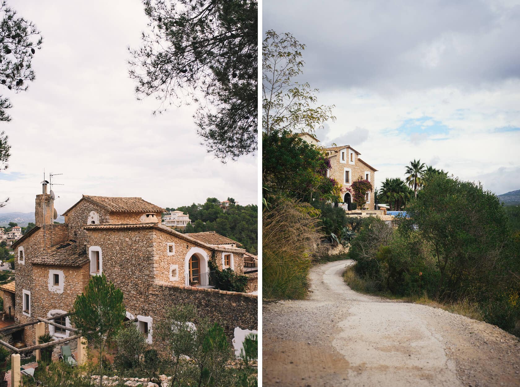Stone wedding villas in Sitges with winding dirt road and greenery. - Barcelona Wedding Photographer