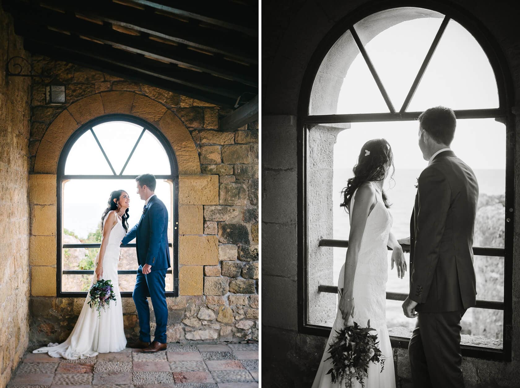 Couple at Castell de Tamarit wedding, Sitges. Fotografia-Sitges_Castell-de-Tamarit-wedding. - Barcelona Wedding Photographer