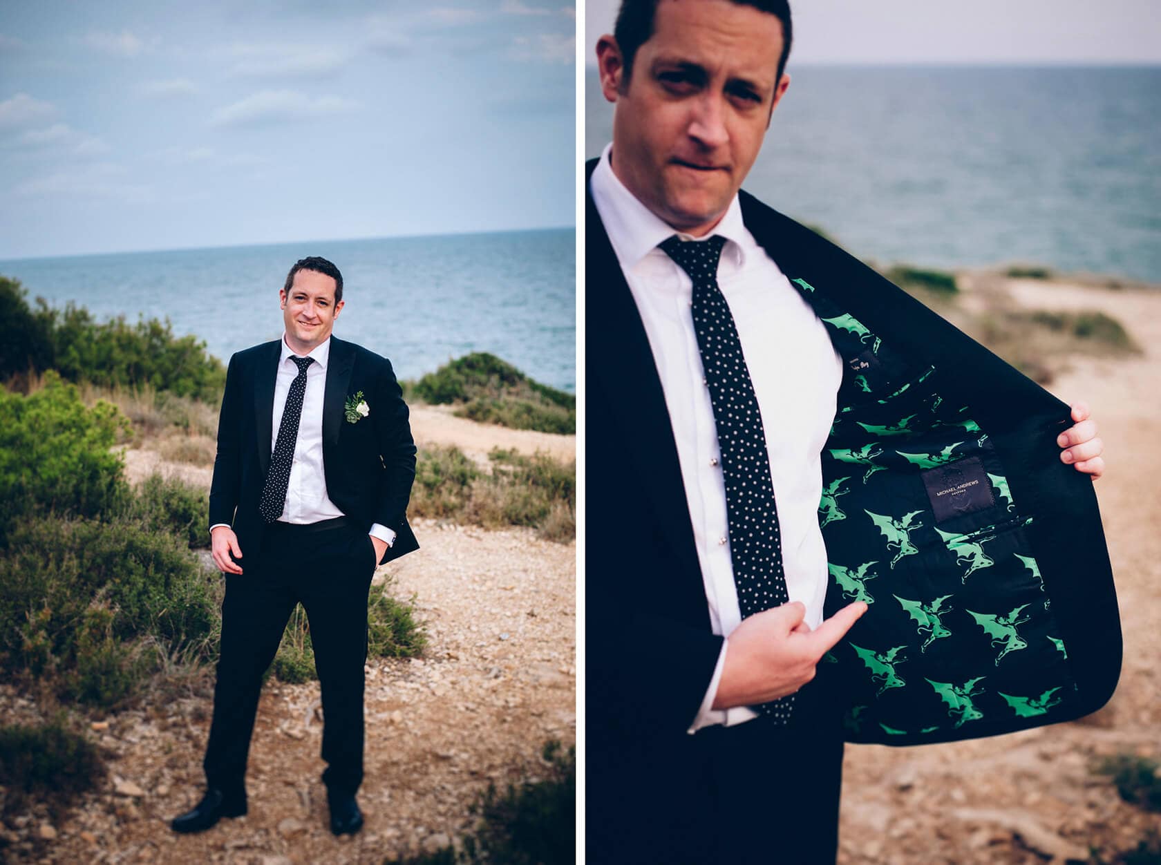 Hayley and Mark, a bride and groom, walk hand-in-hand at their wedding. - Barcelona Wedding Photographer