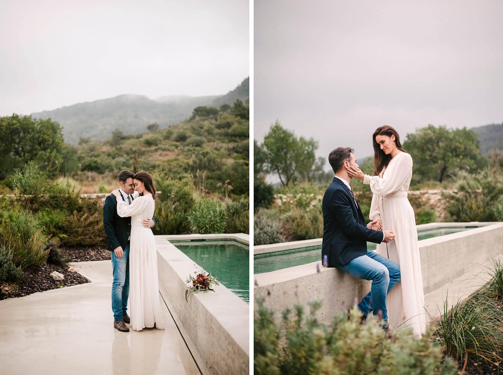 Hayley and Mark, a bride and groom, walk hand-in-hand at their wedding. - Barcelona Wedding Photographer