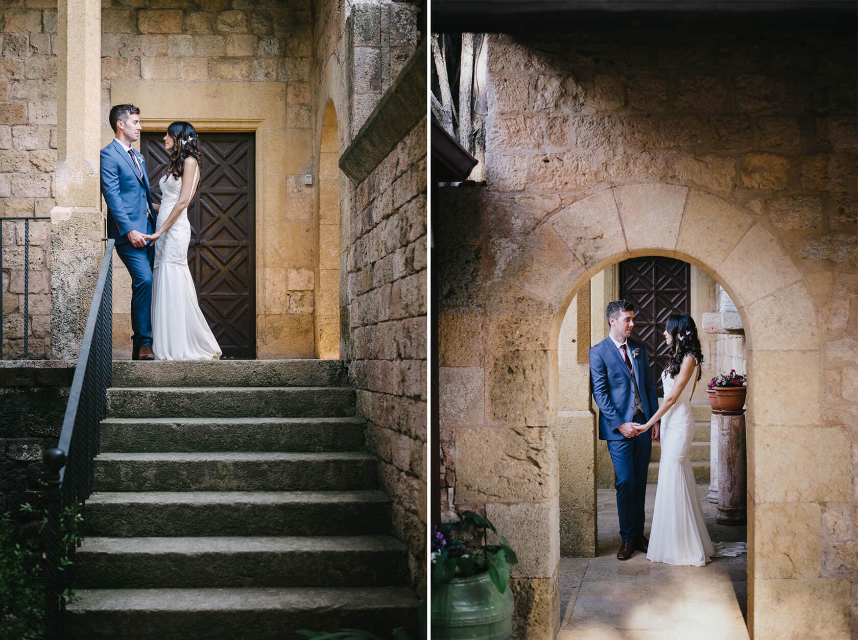 Bride and groom at Castell de Tamarit wedding, Sitges - Barcelona Wedding Photographer