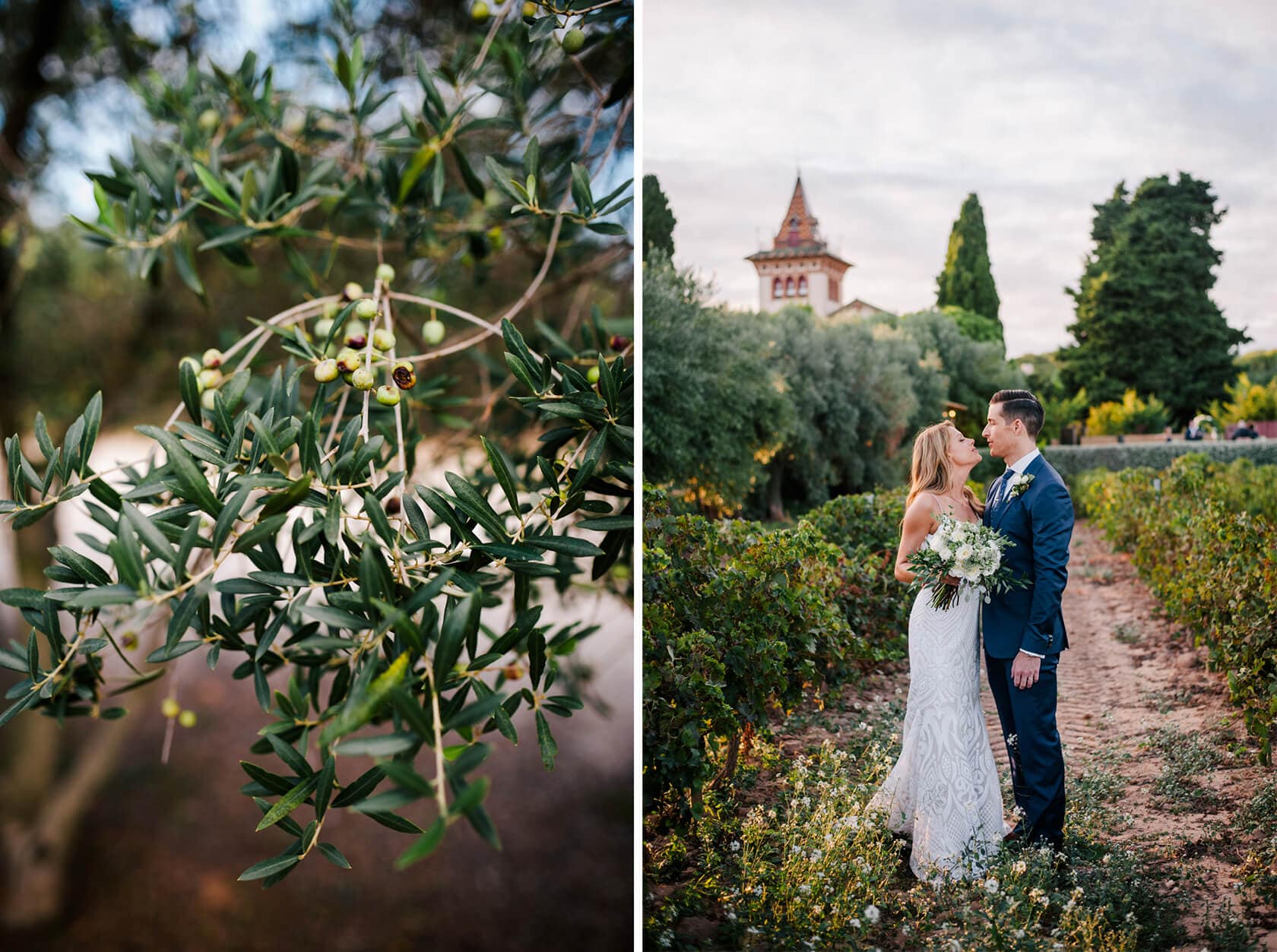 Hayley and Mark, a bride and groom, walk hand-in-hand at their wedding. - Barcelona Wedding Photographer