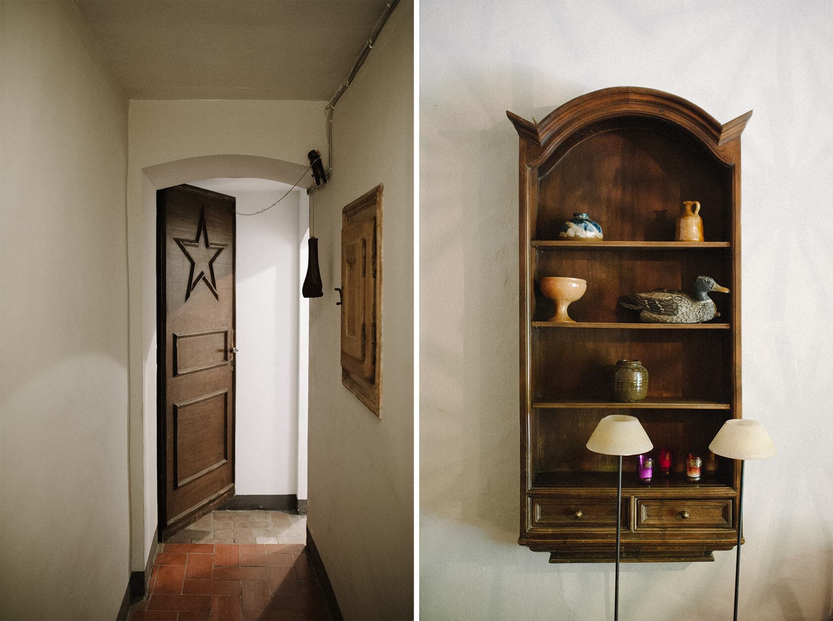 Wooden door with star detail and antique shelf in Villa Almanita, Sitges - Barcelona Wedding Photographer