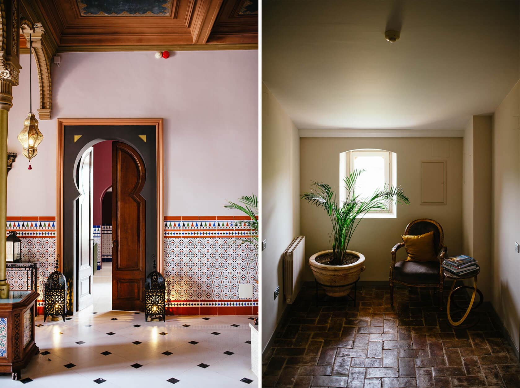 Ornate doorway and tiled hallway in a wedding villa in Sitges - Barcelona Wedding Photographer
