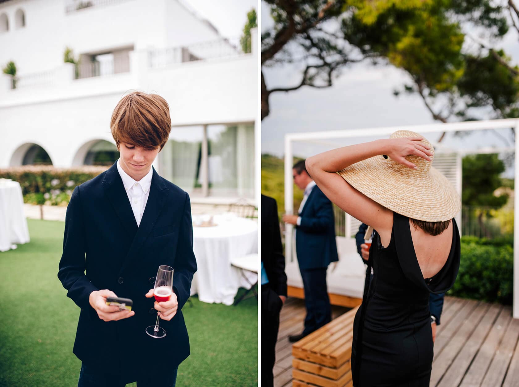 Hayley and Mark, a bride and groom, walk hand-in-hand at their wedding. - Barcelona Wedding Photographer