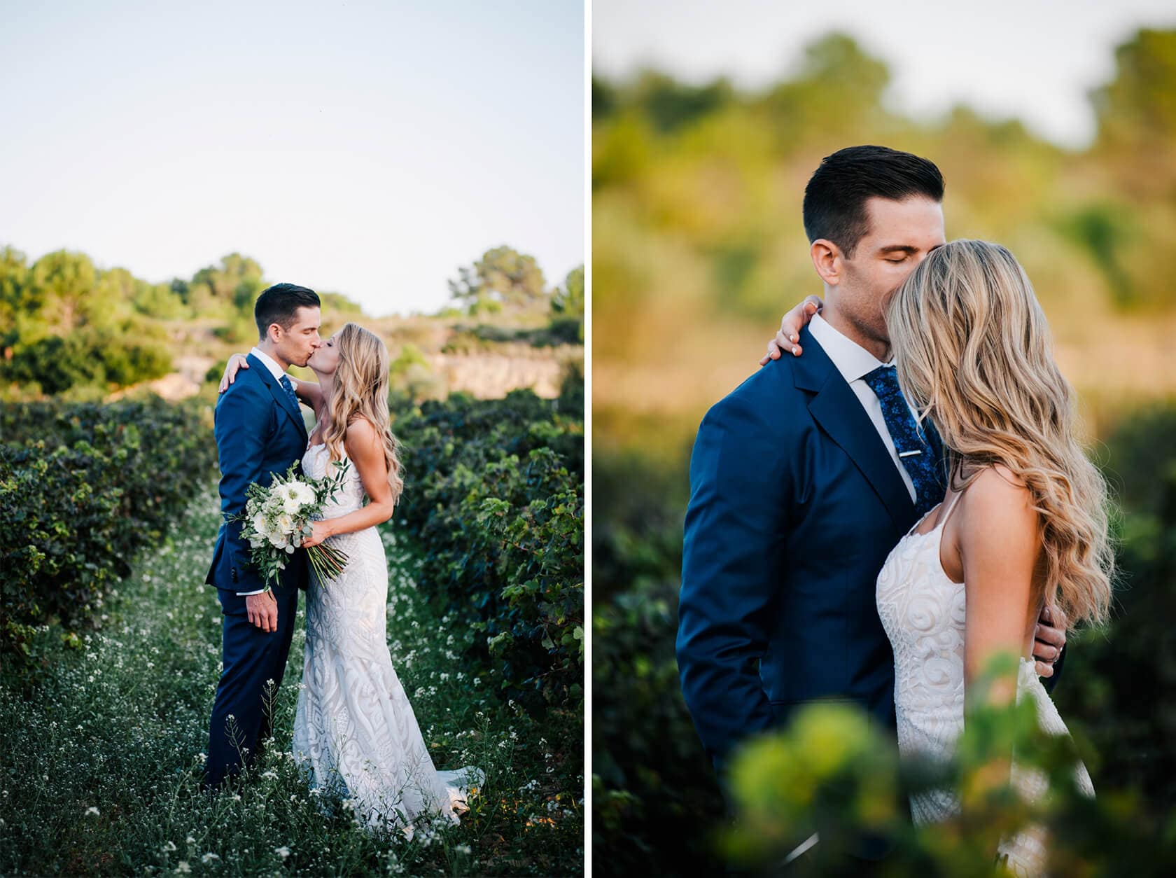 Hayley and Mark, a bride and groom, walk hand-in-hand at their wedding. - Barcelona Wedding Photographer