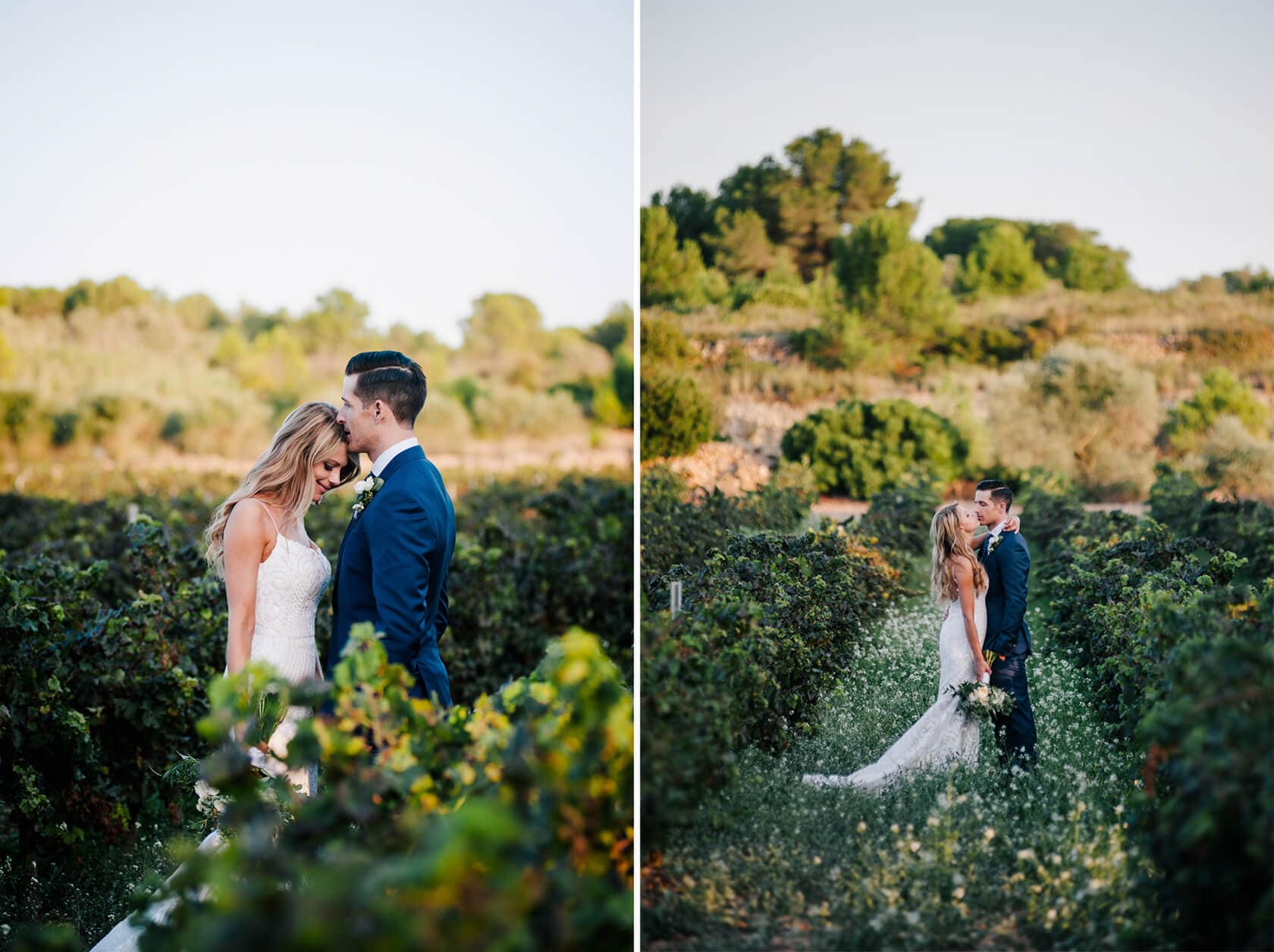 Hayley and Mark, a bride and groom, walk hand-in-hand at their wedding. - Barcelona Wedding Photographer