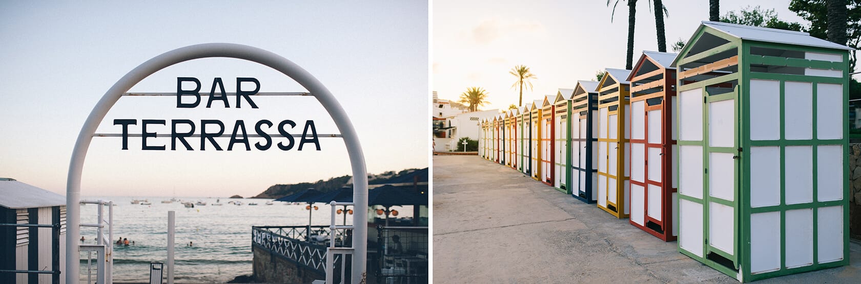 Bar Terrassa sign with beach huts in S'Agaro, Spain - Barcelona Wedding Photographer