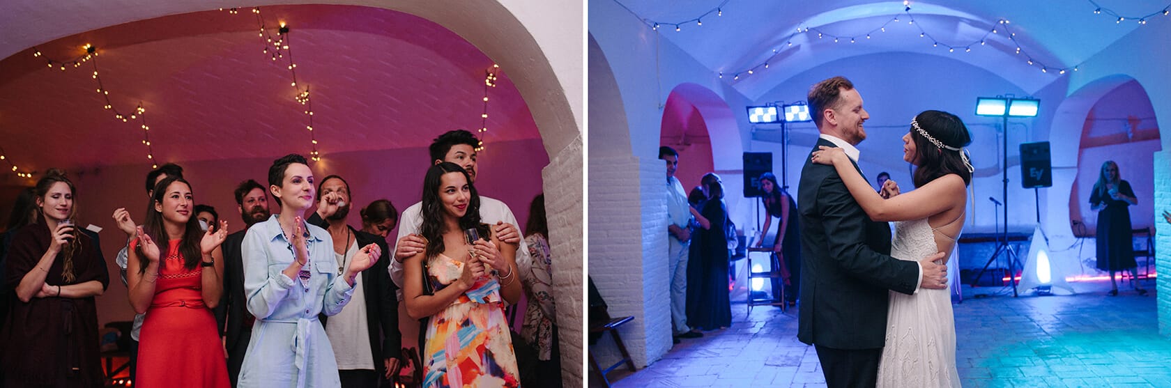 Clara & Toph's destination wedding at Villa Almanita, Sitges: guests dancing. - Barcelona Wedding Photographer