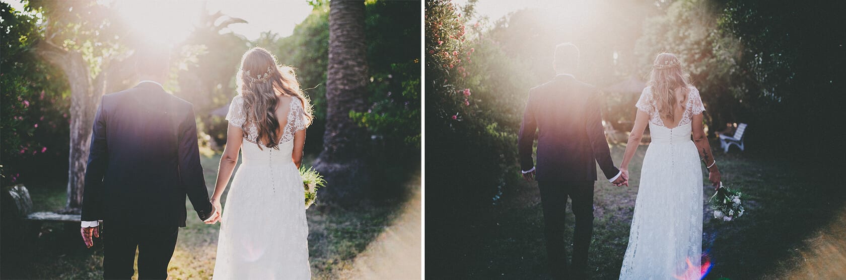Wedding couple walking away at sunset, Barcelona wedding photographer - Barcelona Wedding Photographer