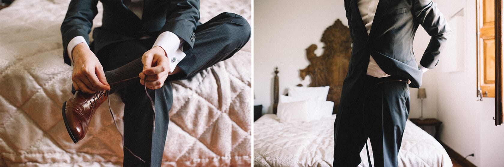 Groom in a suit getting ready at Villa Almanita, Sitges - Barcelona Wedding Photographer