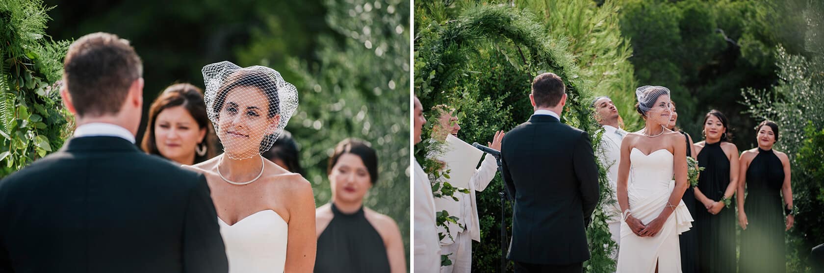 Hayley and Mark, a bride and groom, walk hand-in-hand at their wedding. - Barcelona Wedding Photographer