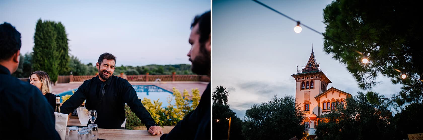 Hayley and Mark, a bride and groom, walk hand-in-hand at their wedding. - Barcelona Wedding Photographer