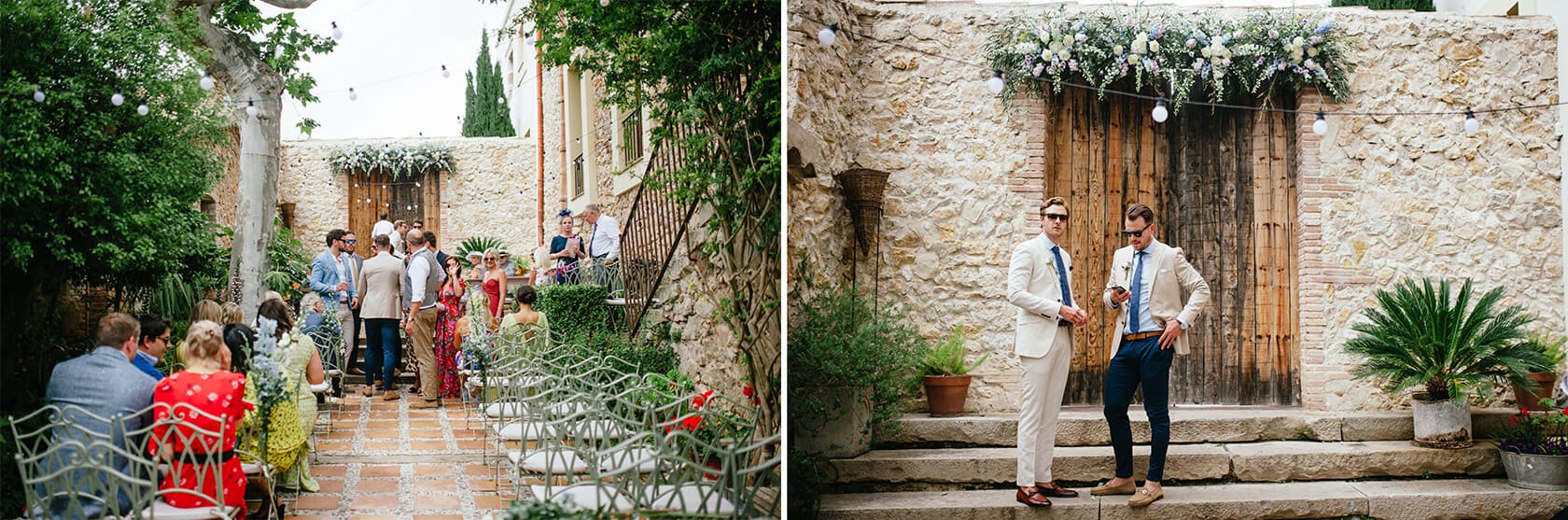 Hayley and Mark, a bride and groom, walk hand-in-hand at their wedding. - Barcelona Wedding Photographer
