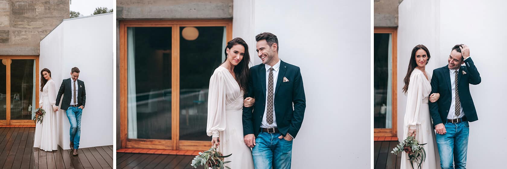 Hayley and Mark, a bride and groom, walk hand-in-hand at their wedding. - Barcelona Wedding Photographer