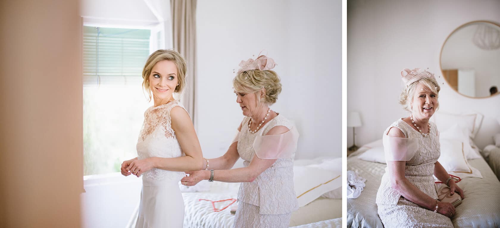 Bride getting dressed at a Casanova Estate wedding venue. - Barcelona Wedding Photographer