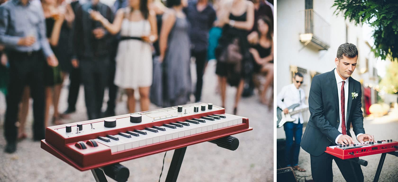 Wedding photographer Barcelona capturing a live keyboard performance at a reception - Barcelona Wedding Photographer