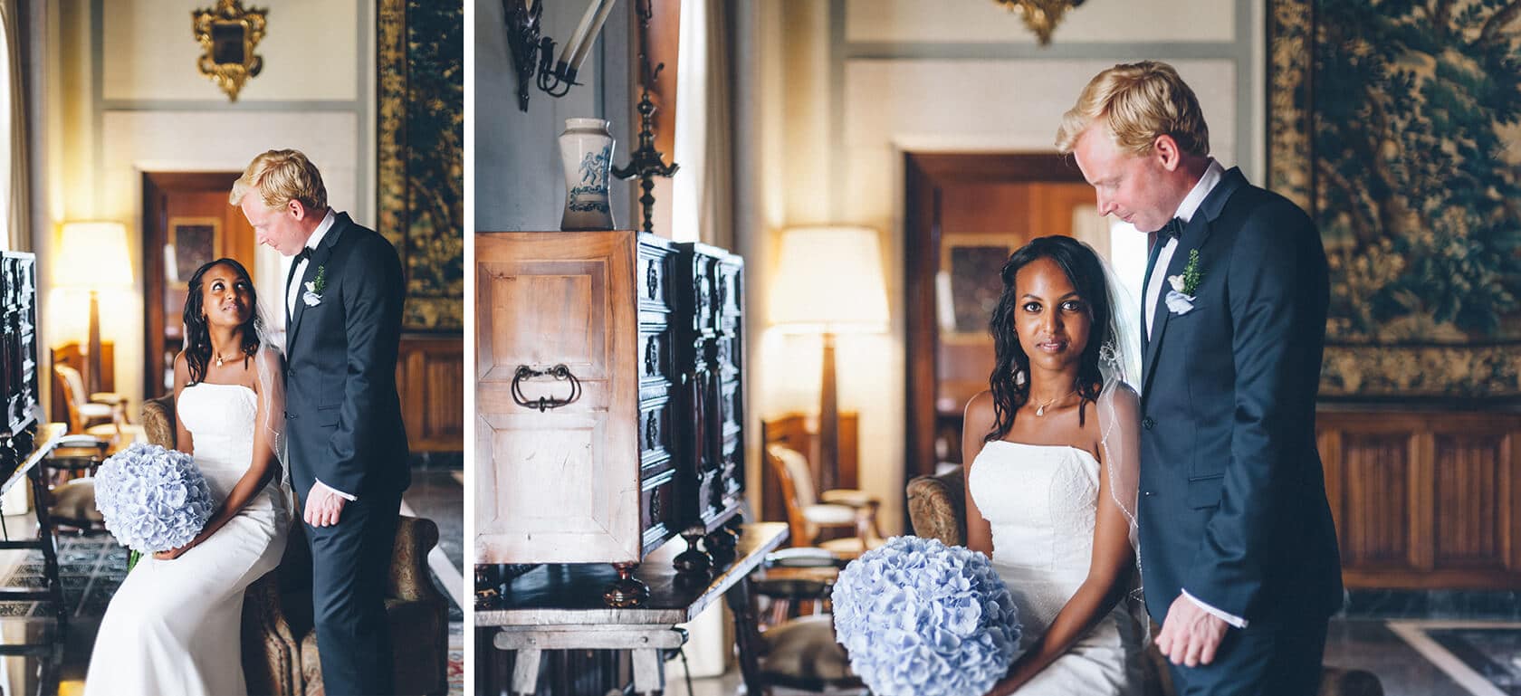Bride and groom at wedding, Tsega & Anders, wedding photographer S'Agaro Spain - Barcelona Wedding Photographer